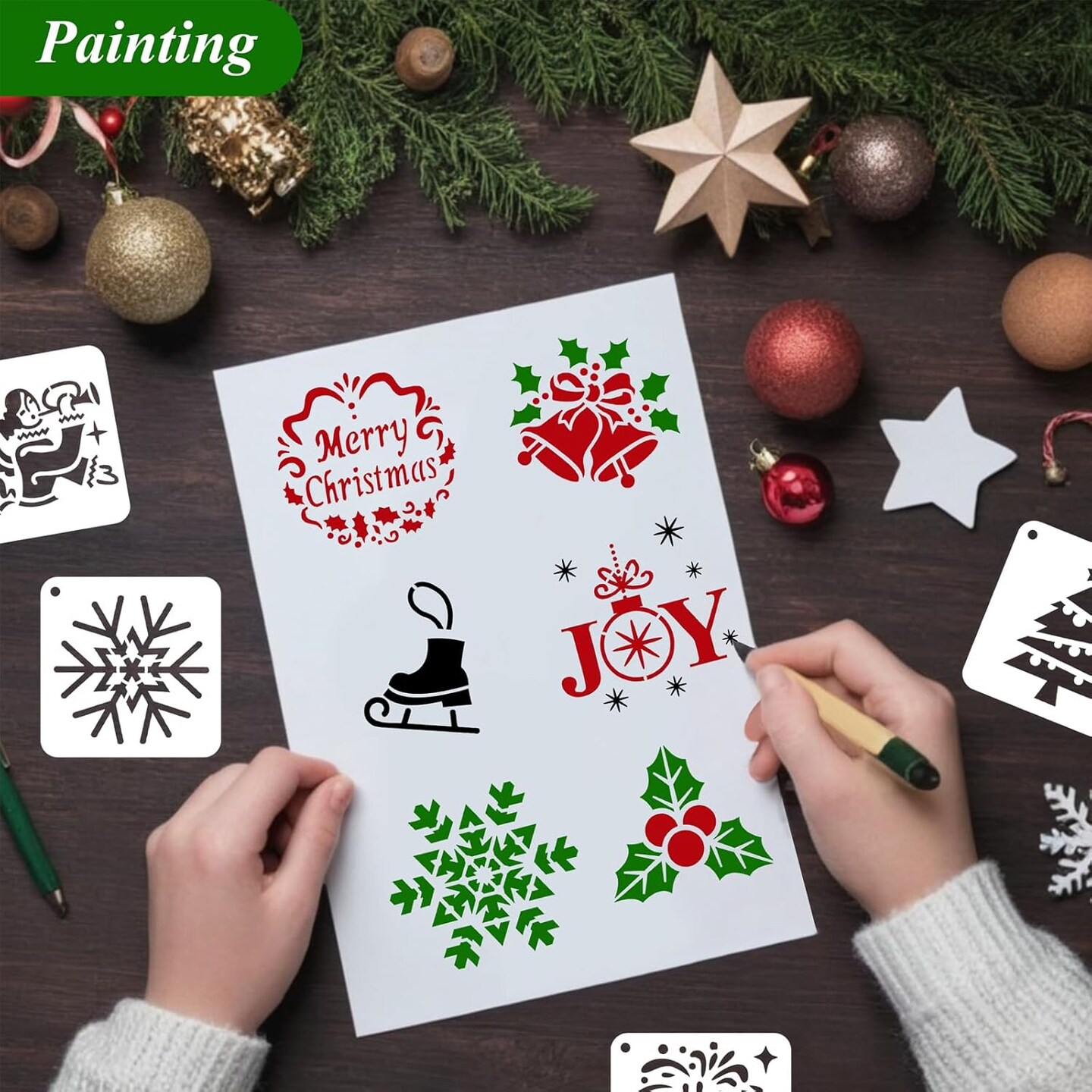 3 Inch - 64 Pcs Christmas Stencils for Painting(Christmas Stencils)