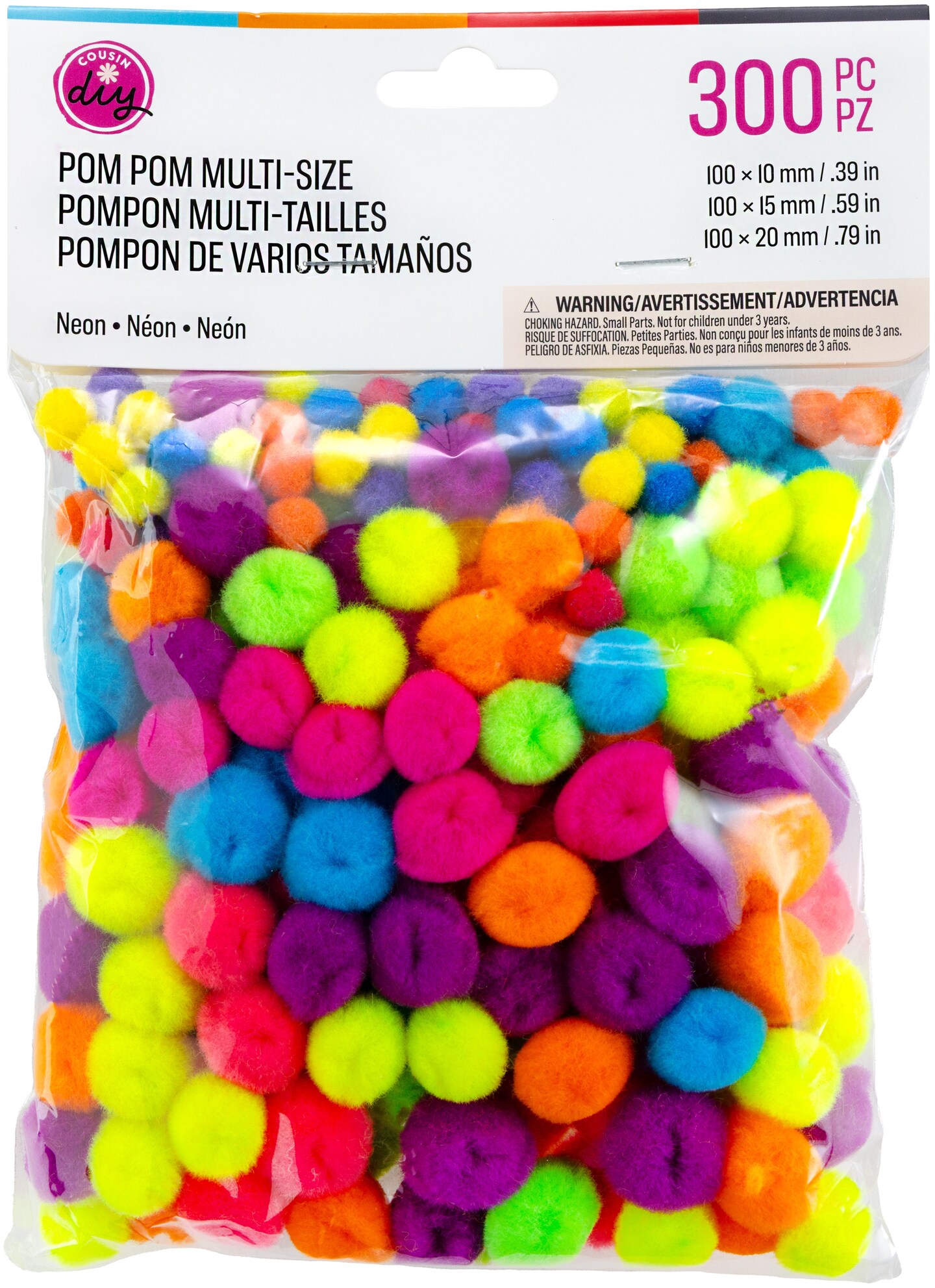 CousinDIY Pom Poms for Crafts, 300 Pieces - Assorted Size Multicolor Craft Pom Pom Balls for DIY Designs and Creative Projects - Neon