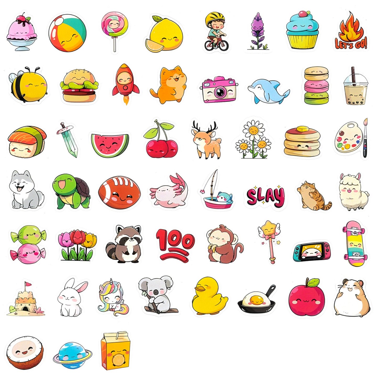 Wrapables Waterproof Vinyl Stickers for Water Bottles, Laptop, Phones, Skateboards, Decals for Teens, 108pcs, Cute Stuff