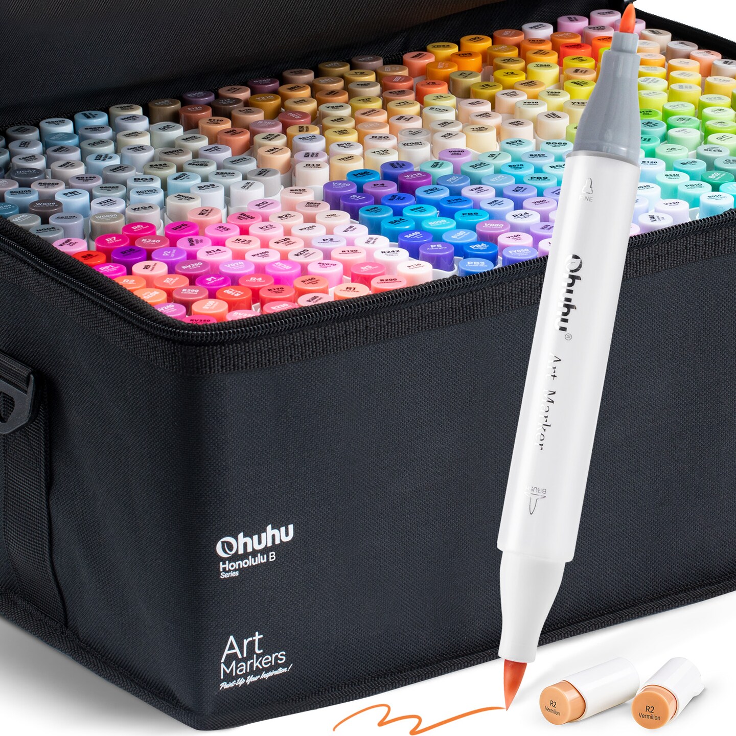 Ohuhu Refillable 320 Colors Alcohol Markers Brush Tip- Double Tipped Alcohol-based Art Sketch Marker Set for Artist Adults Coloring Illustration - Honolulu B of Ohuhu Markers -Brush & Fine Dual Tips