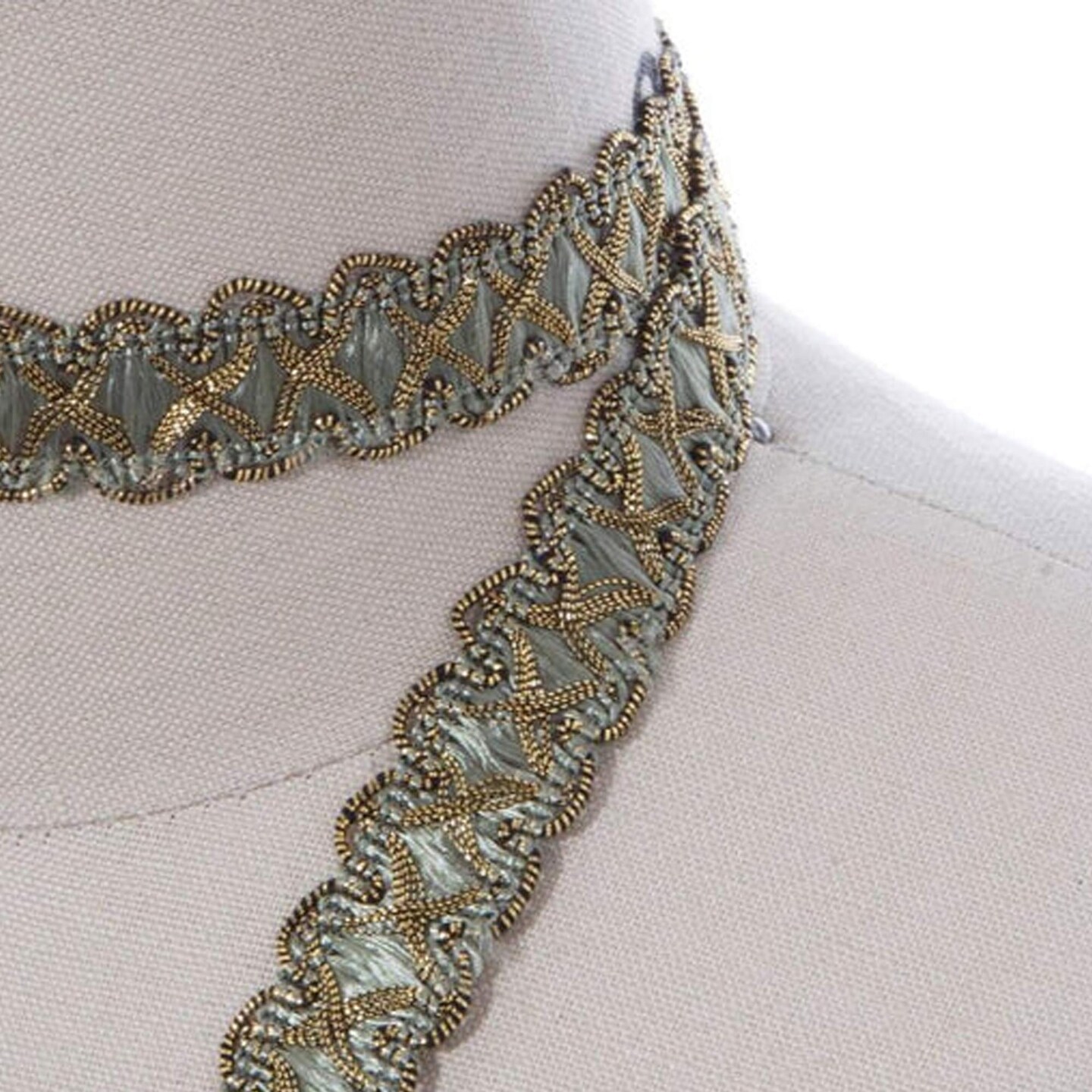 2 Yards 5/8" Width Sea Foam Green and Antique Gold Braided Upholstery Gimp Trim