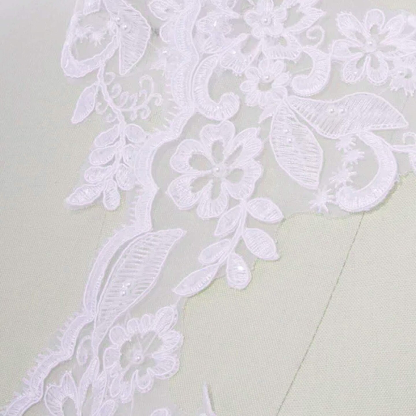 1 Yard 6 Inch Ivory Sequin Beaded Bridal Lace Trim for Wedding Dresses