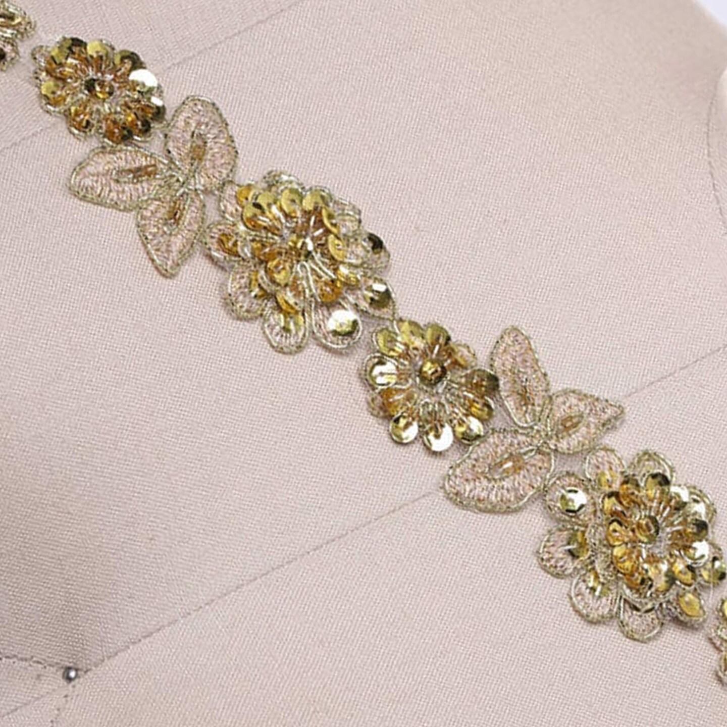 Gold Beaded 3D Flower Lace Trim 1.75 Inch Wide Leaf Design Half Yard