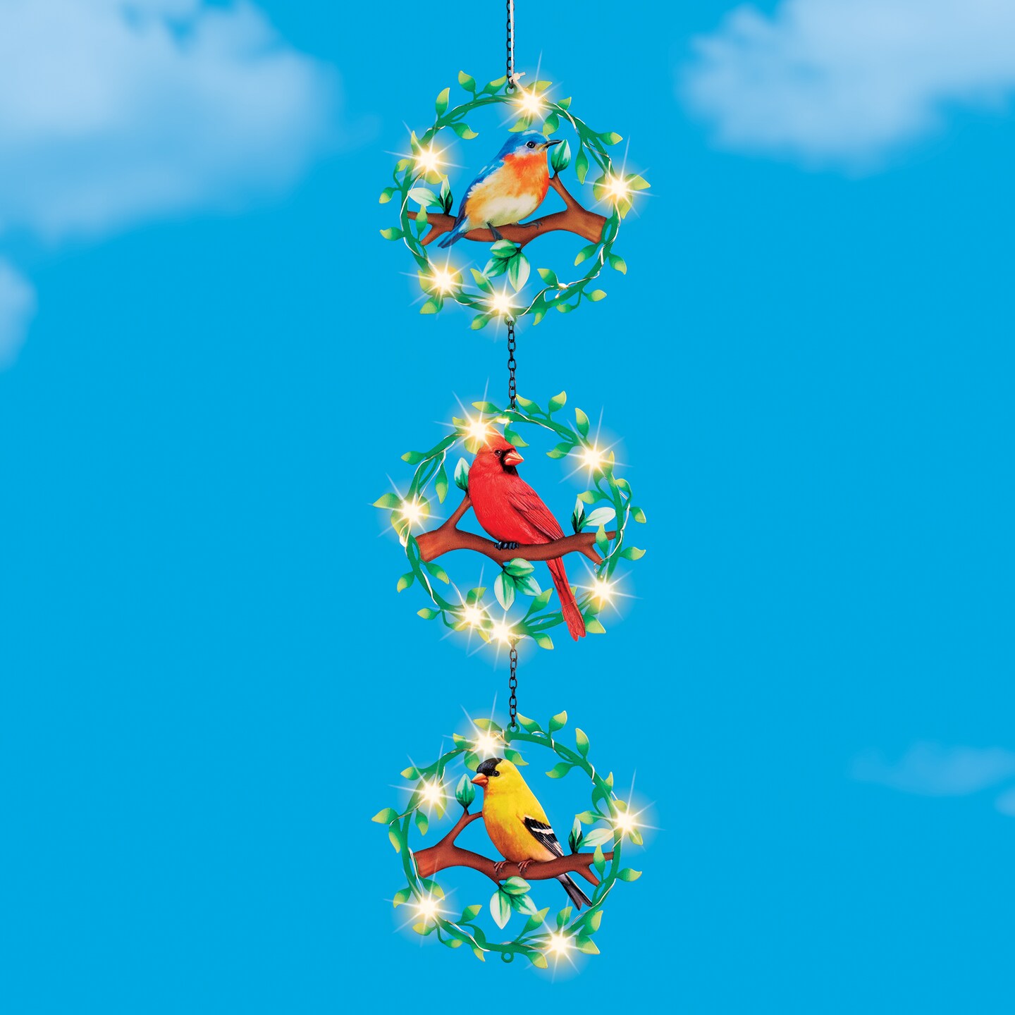 Collections Etc Solar Powered Bird Trio Hanging Garden Mobile