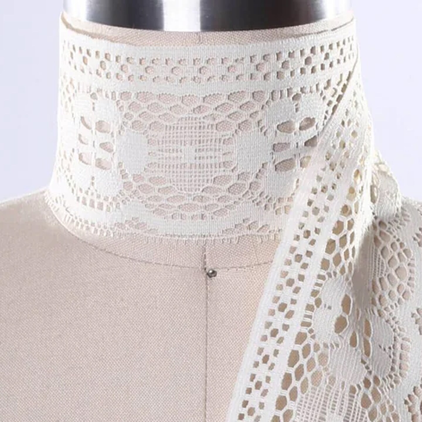 2 Yards Ivory Polyester Lace Trim with Scalloped Edge and Cluny-Inspired Design