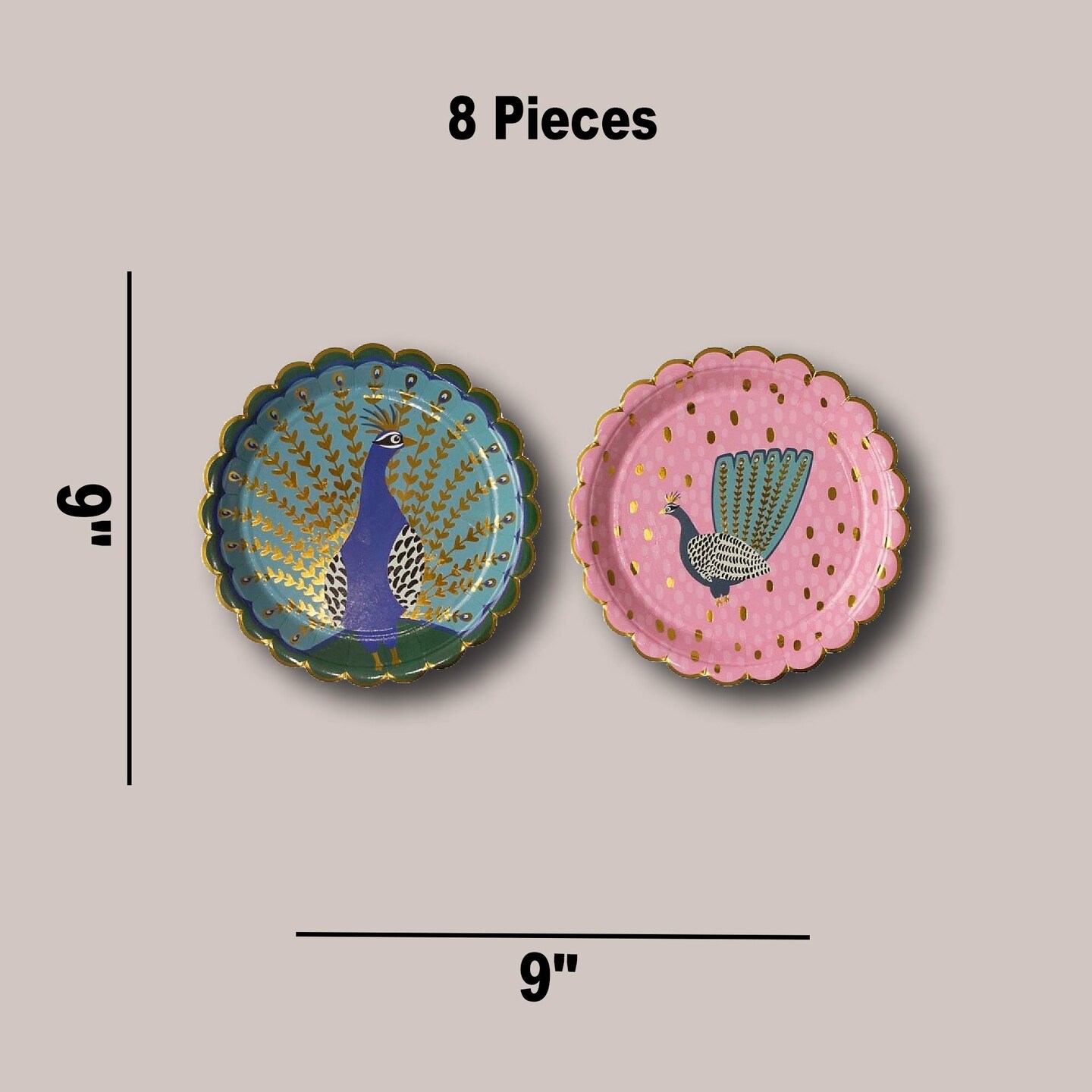 8 Count Ma Fete Tropical Peacock Theme Paper Dinner Plates Gold Foil Edge 9 Inch