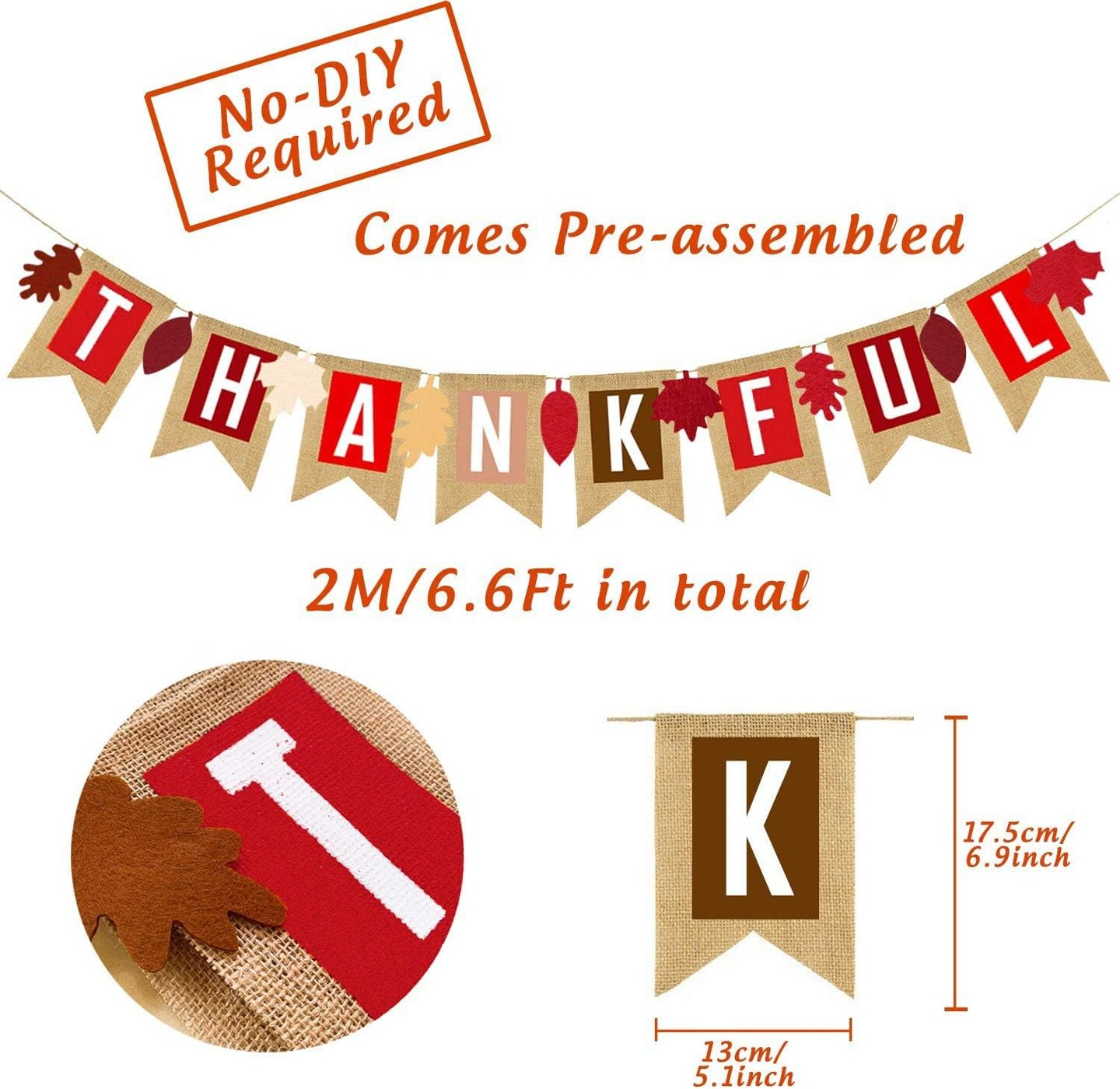 Thankful Burlap Banner Fall Autumn Maple Leaves Rustic Burlap