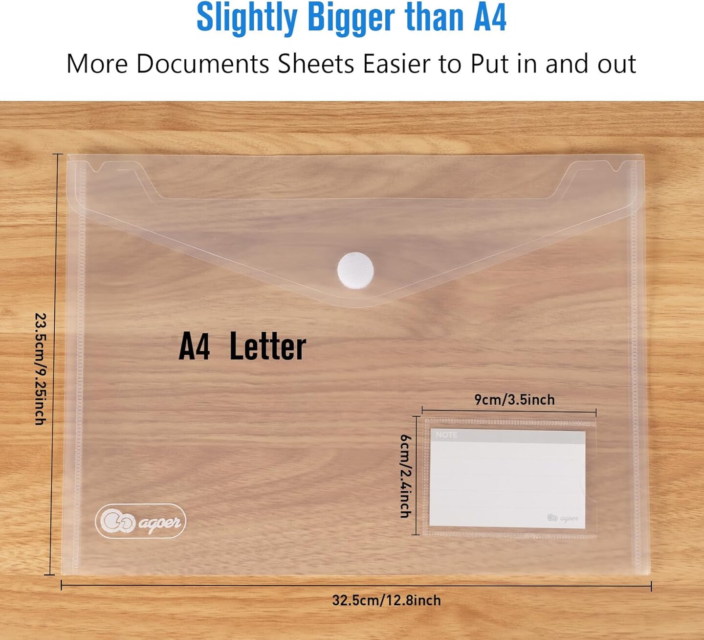 25 Pack Transparent Plastic Envelopes File Folders, A4 Letter Size (Clear)