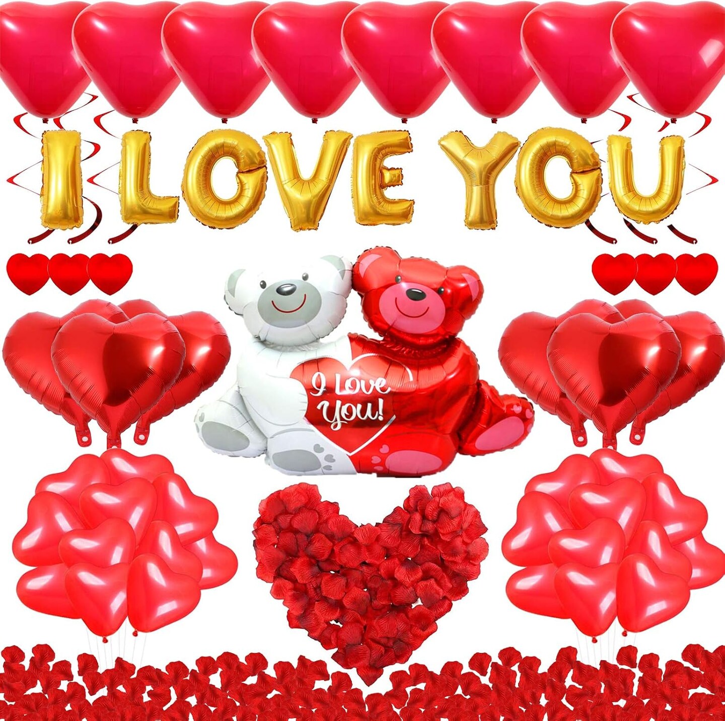 I Love You Gold Balloons and Heart Balloons Kit