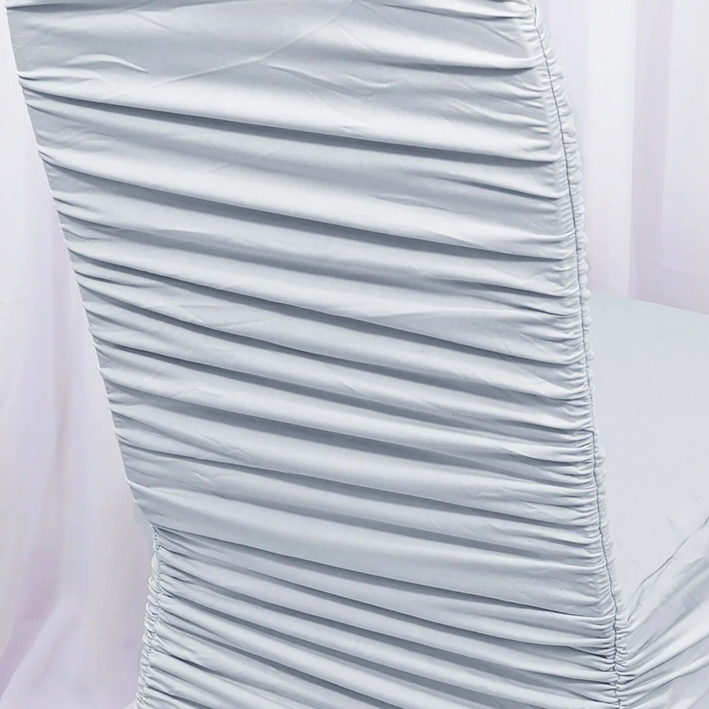 1 Piece Platinum or Light Silver Rouge Chair Cover, Ruffled Stretch Spandex for Banquet Chairs