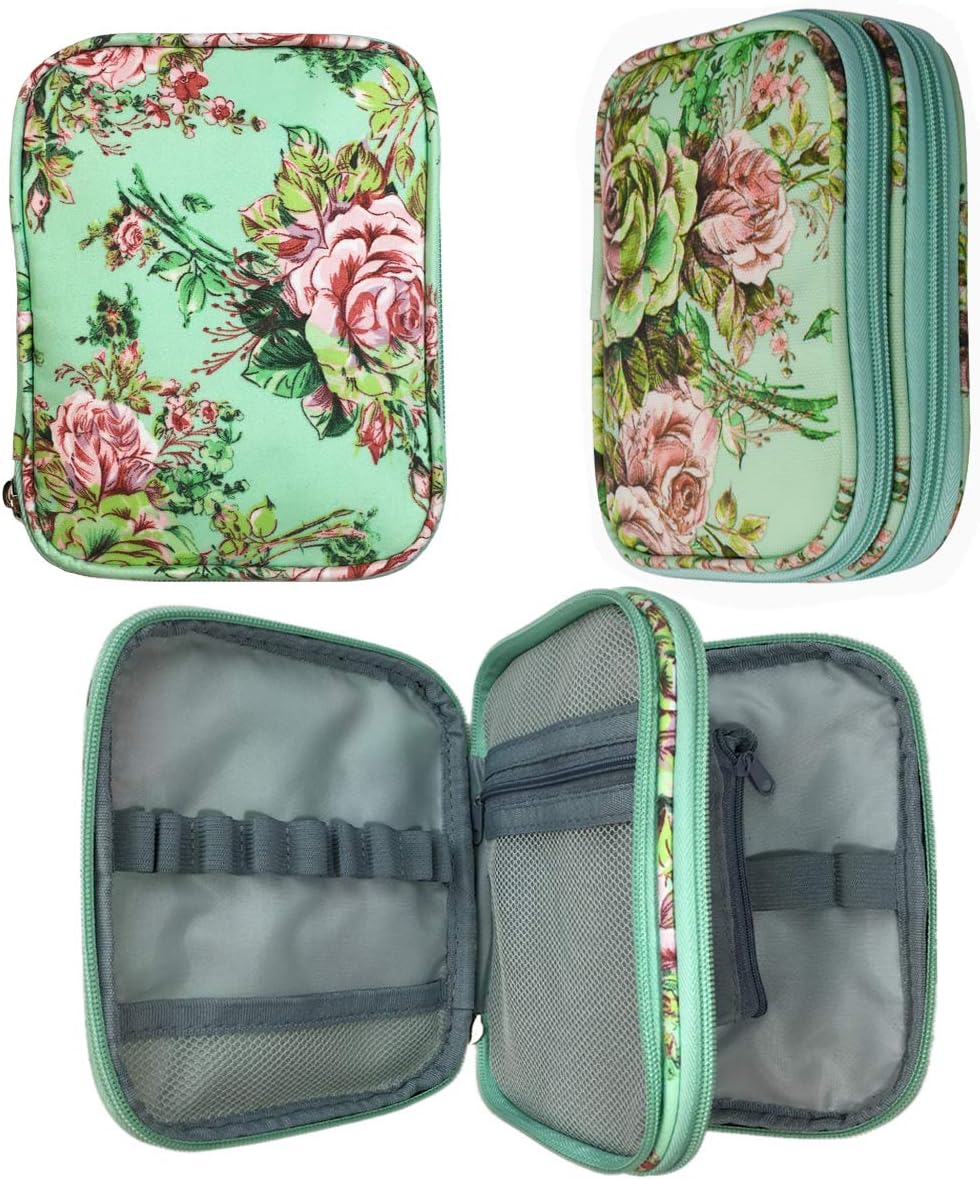 Crochet Hook Organizer Case – Zipper Storage Bag (Hooks Not Included), Large Capacity Crochet Needle Holder with Elastic Bands & Mesh Pockets for Knitting Accessories, Portable Travel Crochet Tool Kit Organizer