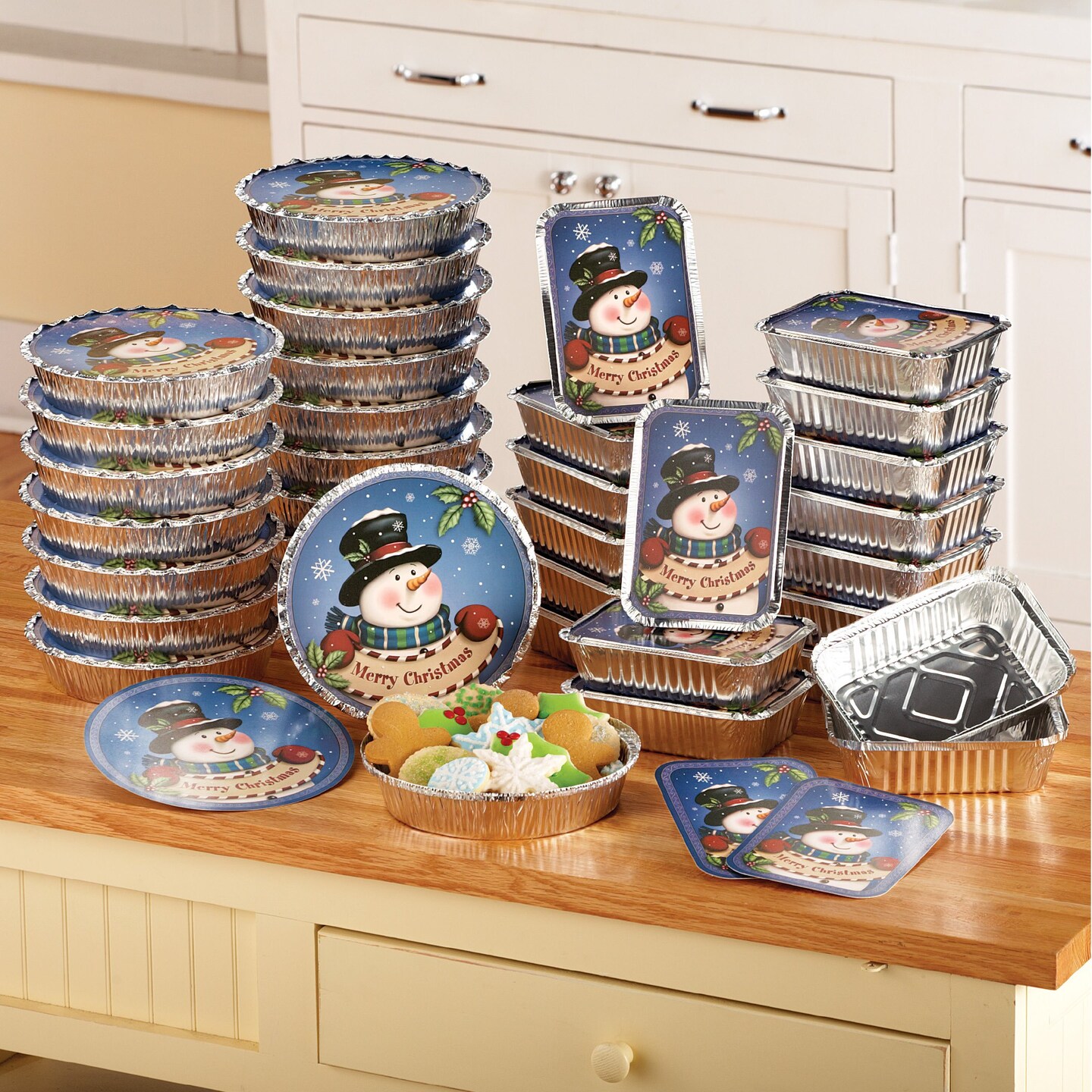 Collections Etc Christmas Snowman Foil Tins Treat Containers with Lids - 36 pc