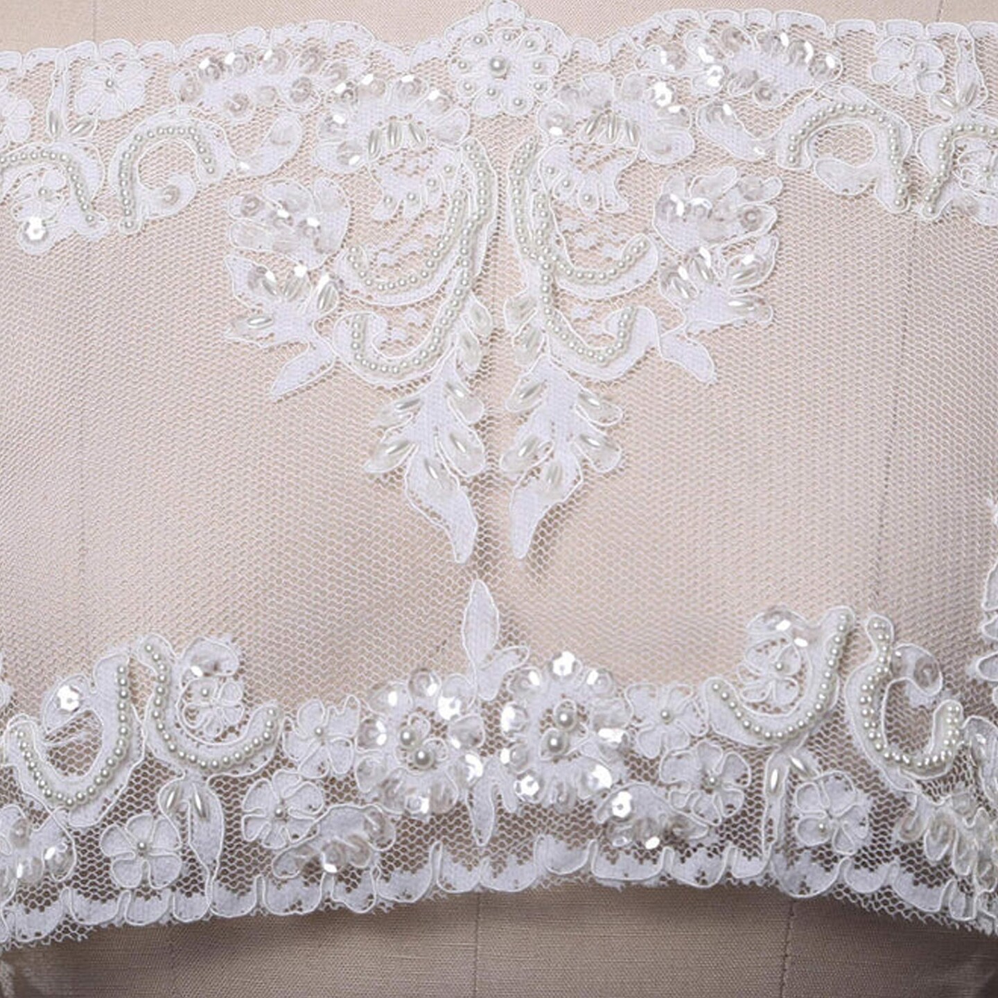 1 Yard White Lace Trim 9 Inch Sequin Beaded Bridal Veil Mesh Embellishment