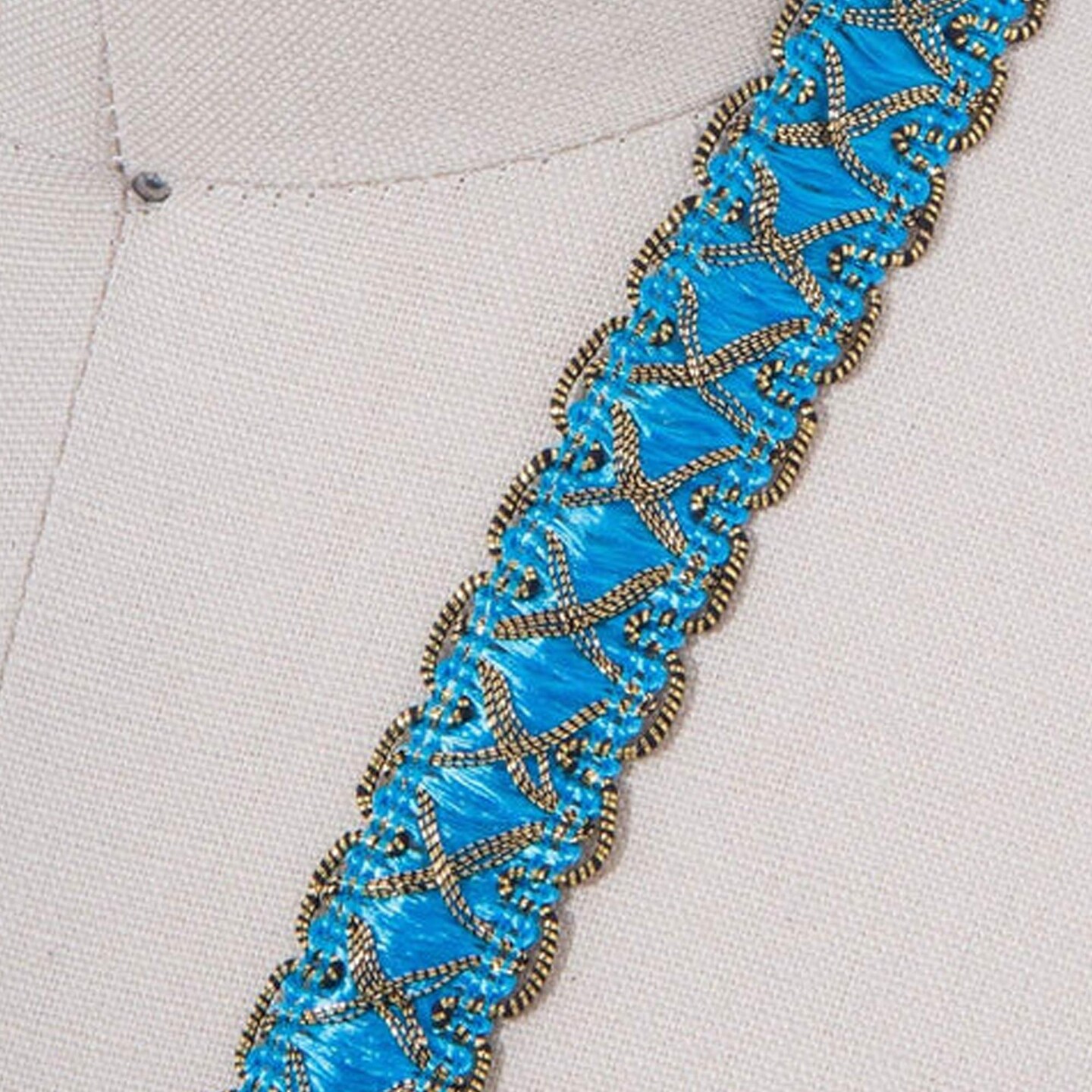2 Yards 5/8" Lively Turquoise Blue and Gold Braided Upholstery Gimp Trim for Victorian Decor