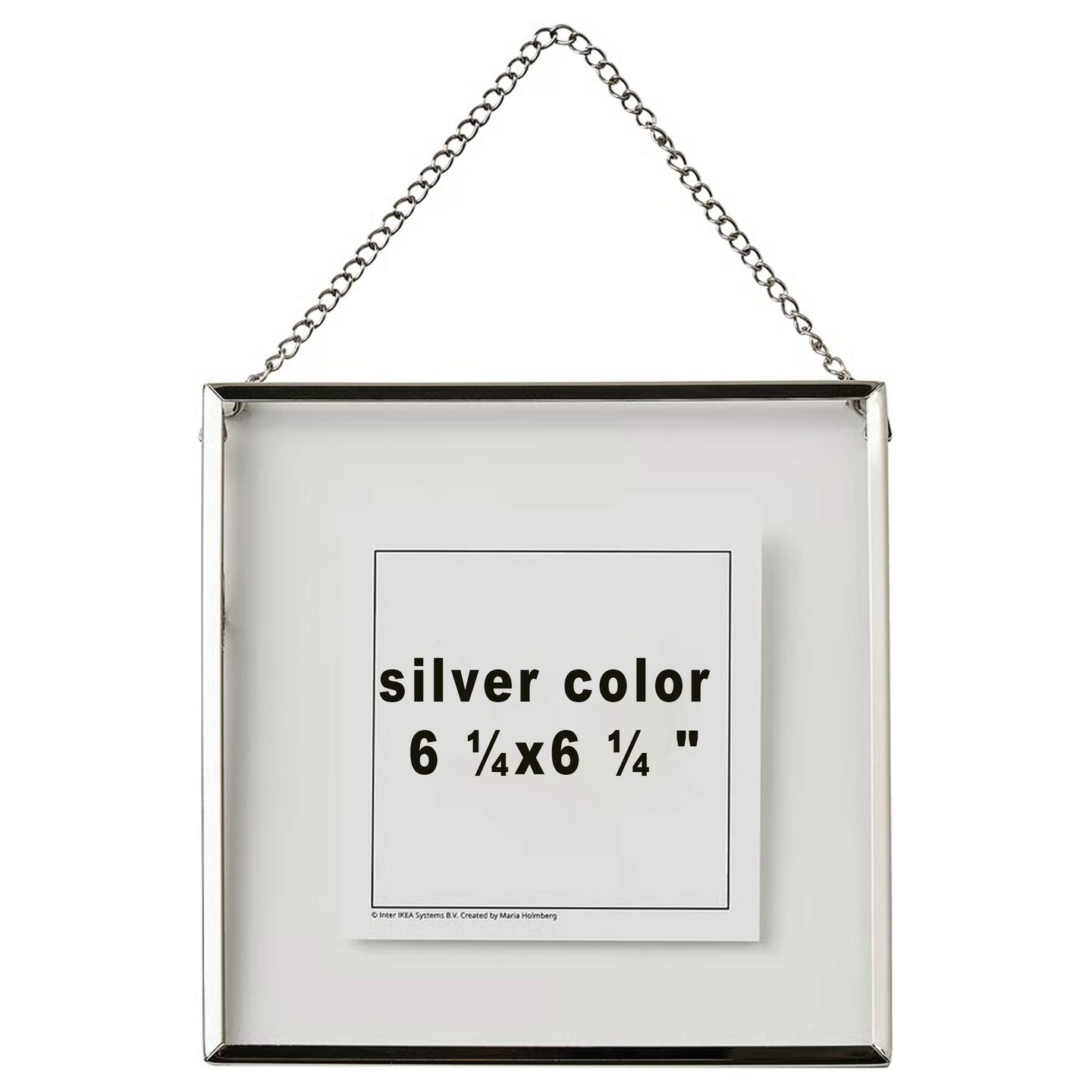 6 ¼x6 ¼" Silver Steel Frame with Front Plastic Protection – For Hanging or Standing, Includes Sample Pictures