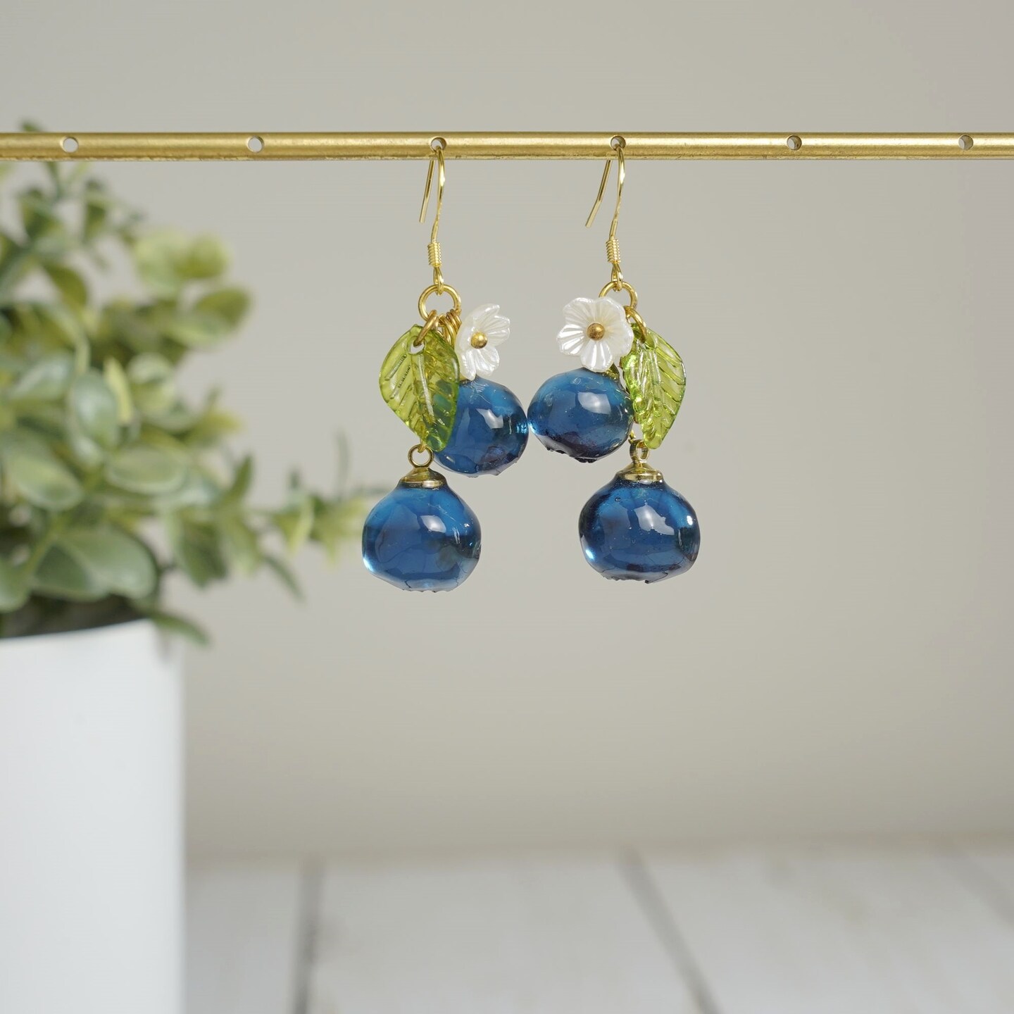 Blueberry Dangle Earrings| Handmade Resin Blueberry Cluster Fruit Earrings