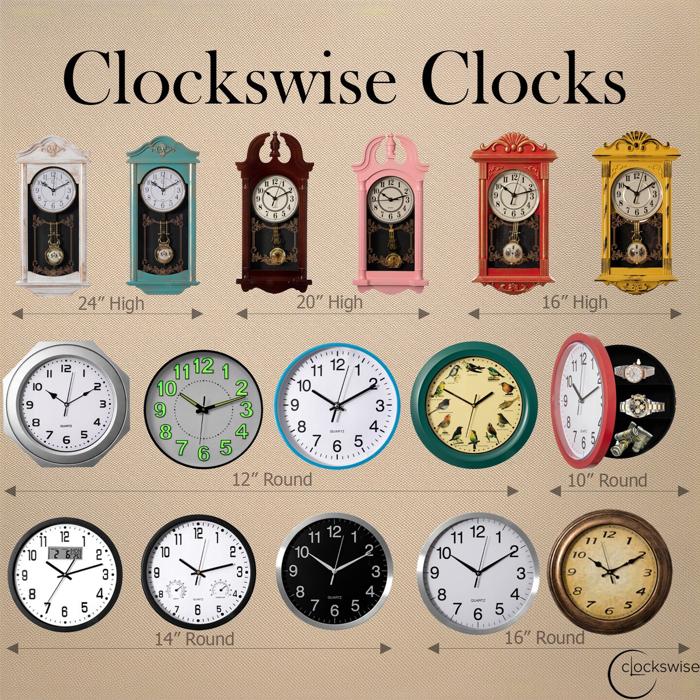 Clockswise Vintage Grandfather Wood-Looking Plastic Pendulum Decorative Battery Operated Wall Clock Brown, for Office, Home Decor, Living Room, Kitchen, or Dining Room
