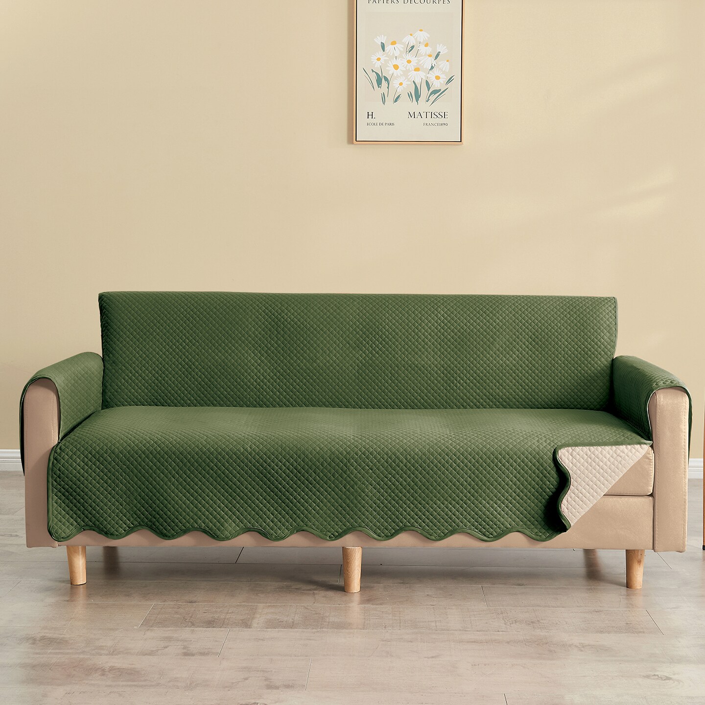 Collections Etc Lacey Scalloped Edge Reversible Quilted Furniture Protector