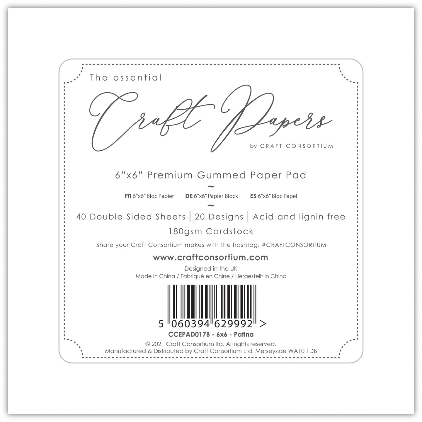 Craft Consortium Double-Sided Paper Pad 6"X6" 40/Pkg-Patina, 20 Designs