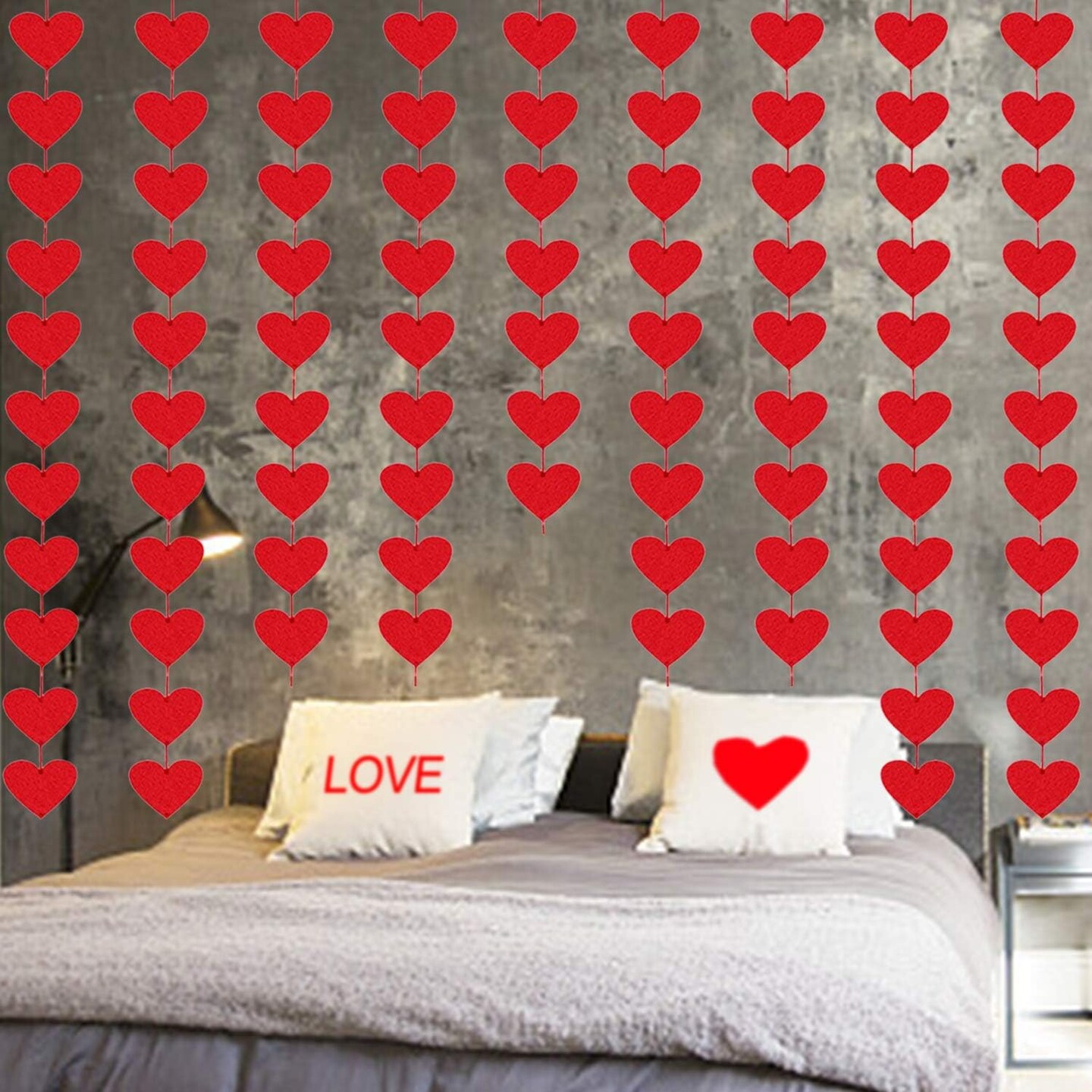 72 Red Hearts Felt Party Garland