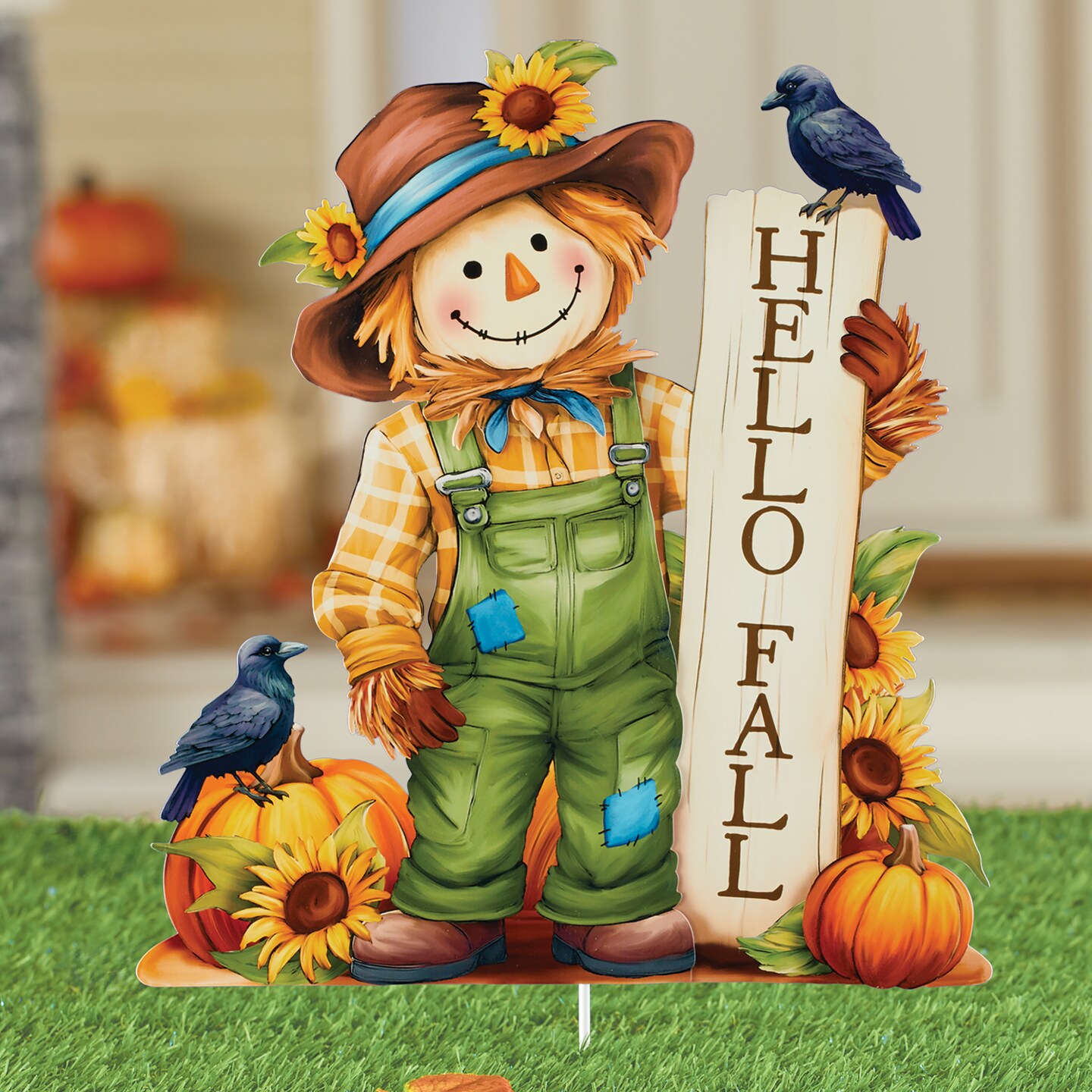 Collections Etc Scarecrow Hello Fall Sign Outdoor Garden Stake