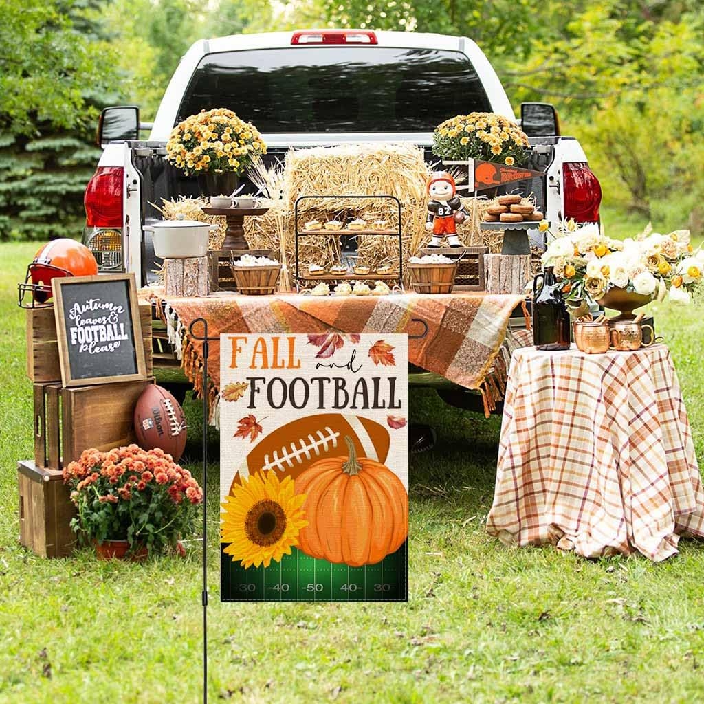 Fall Football Garden Flag 12x18 Inch Double Sided Pumpkin Outdoor Fall