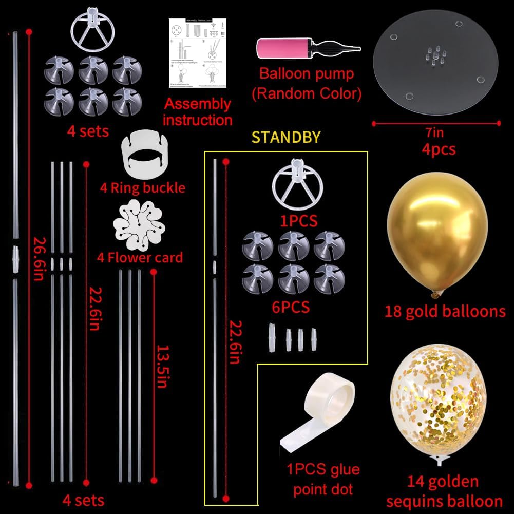 4 Set Gold Balloon Centerpieces for Table, Balloon Stand Kit