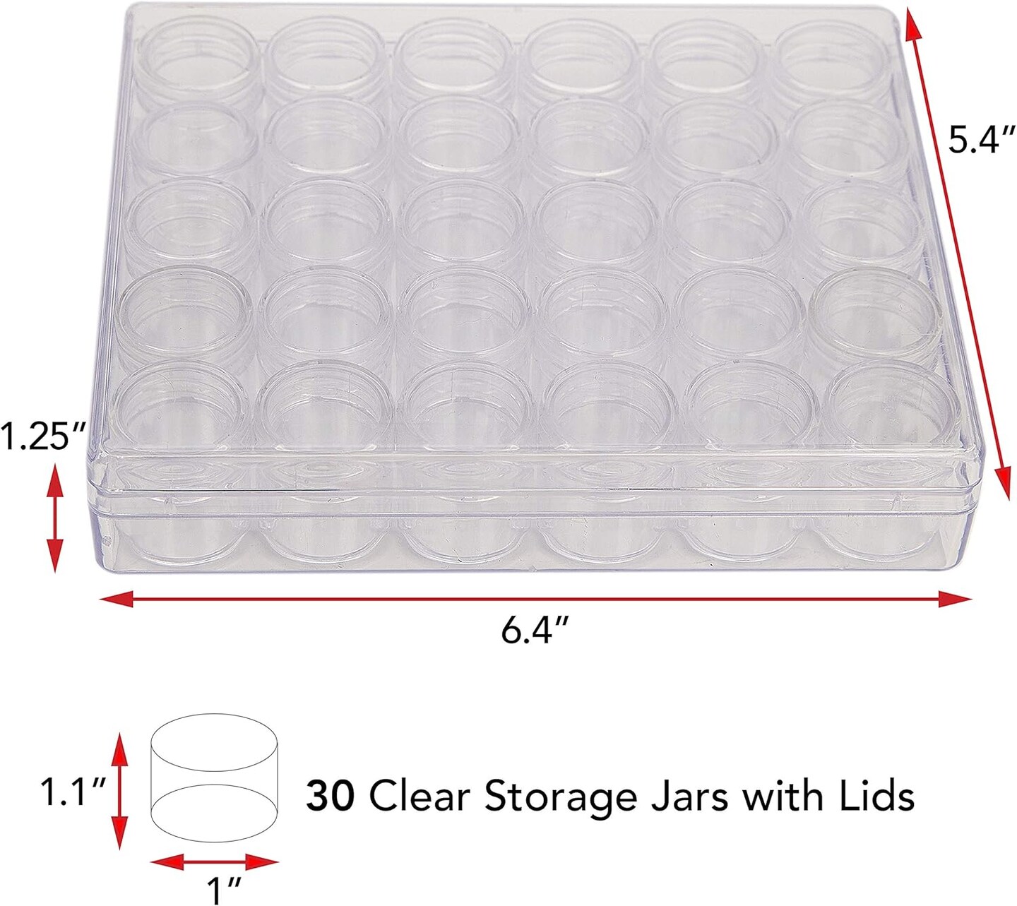 The Beadsmith Personality Case - Clear Storage Organizer Box, 6.4 x 5.4 x 1.25 inches - Includes 30 Small Containers with lids &#x2013; 1 x 1.1 inches, Bead Holder