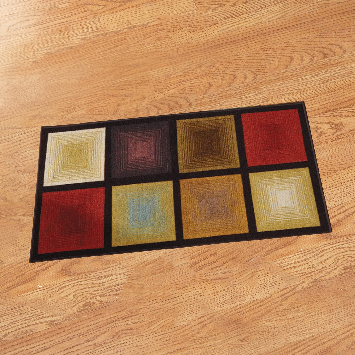 Collections Etc Optic Squares Skid-Resistant and Nonslip Accent Rug with Burnished Autumn Red, Brown and Beige