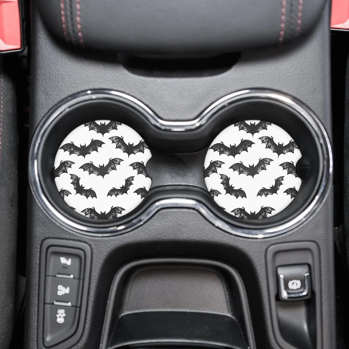 Cup Holder Coaster for Car, 2 Pack Car Coasters for Cup Holders (Bat White)