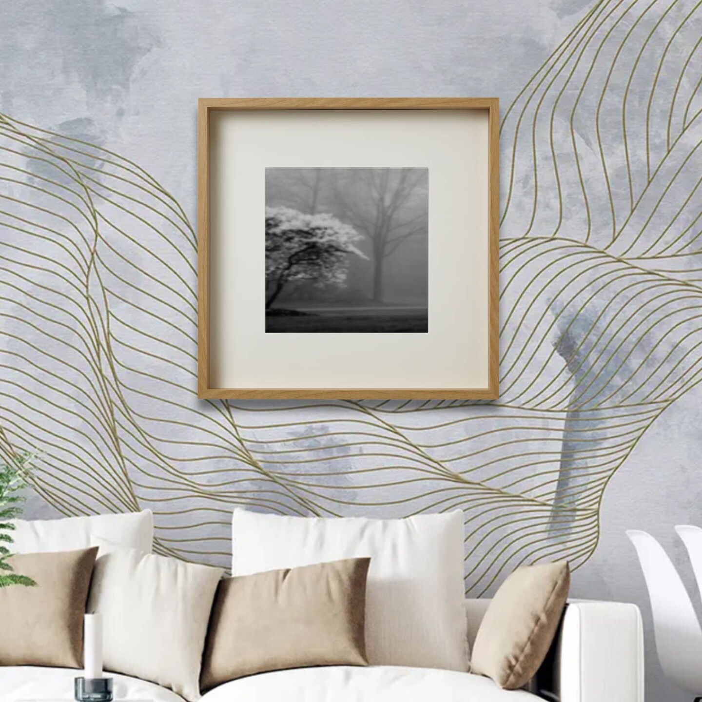 19¾x19¾" Oak Effect Frame with Mount – Deep Frame, No-Nail Hanging, Gallery Ready