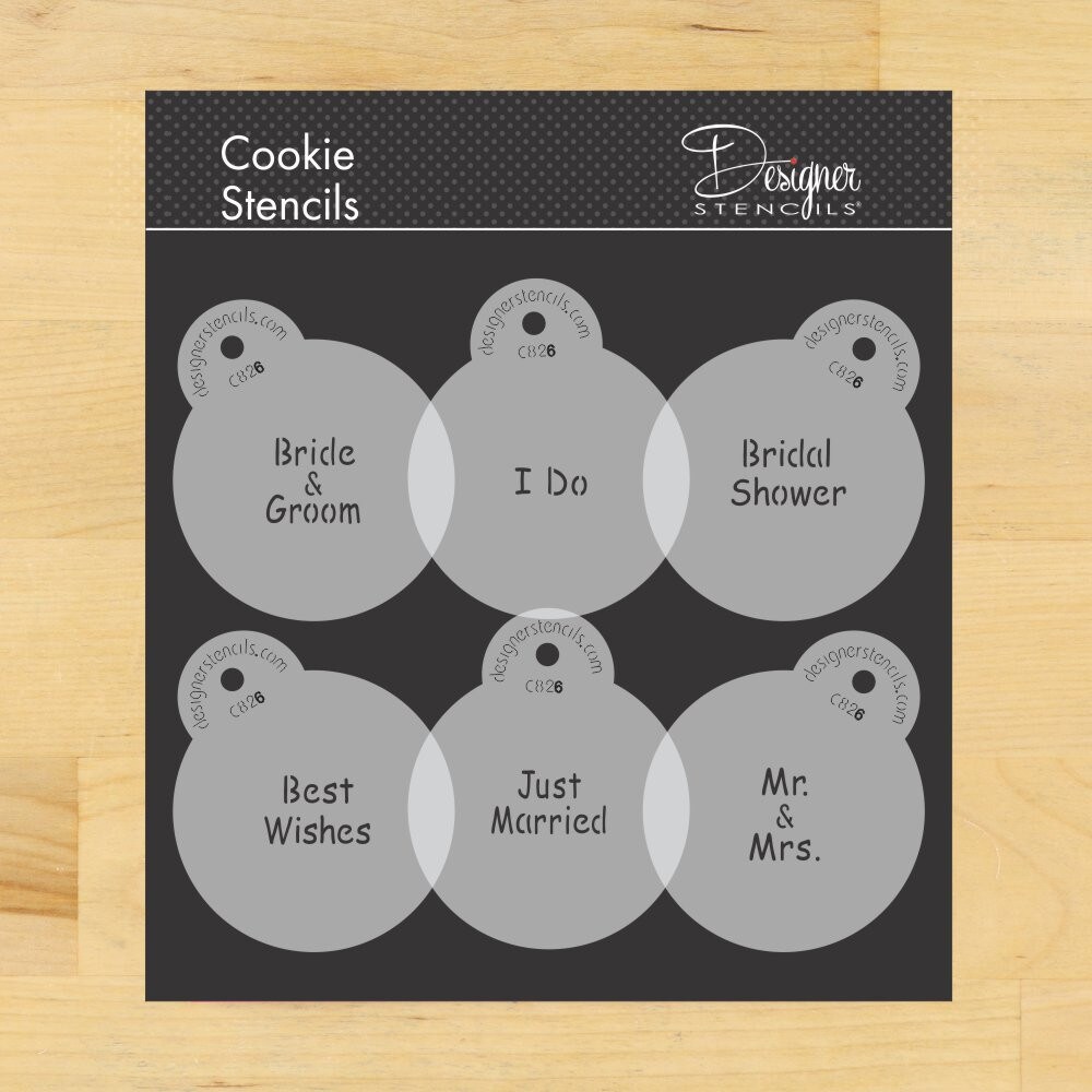 Wedding Lettering Cookie Stencil Set: Bride &#x26; Groom, Best Wishes, Just Married, I Do, Bridal Shower, Mr &#x26; Mrs | C826 by Designer Stencils | Cookie Decorating Tools |
