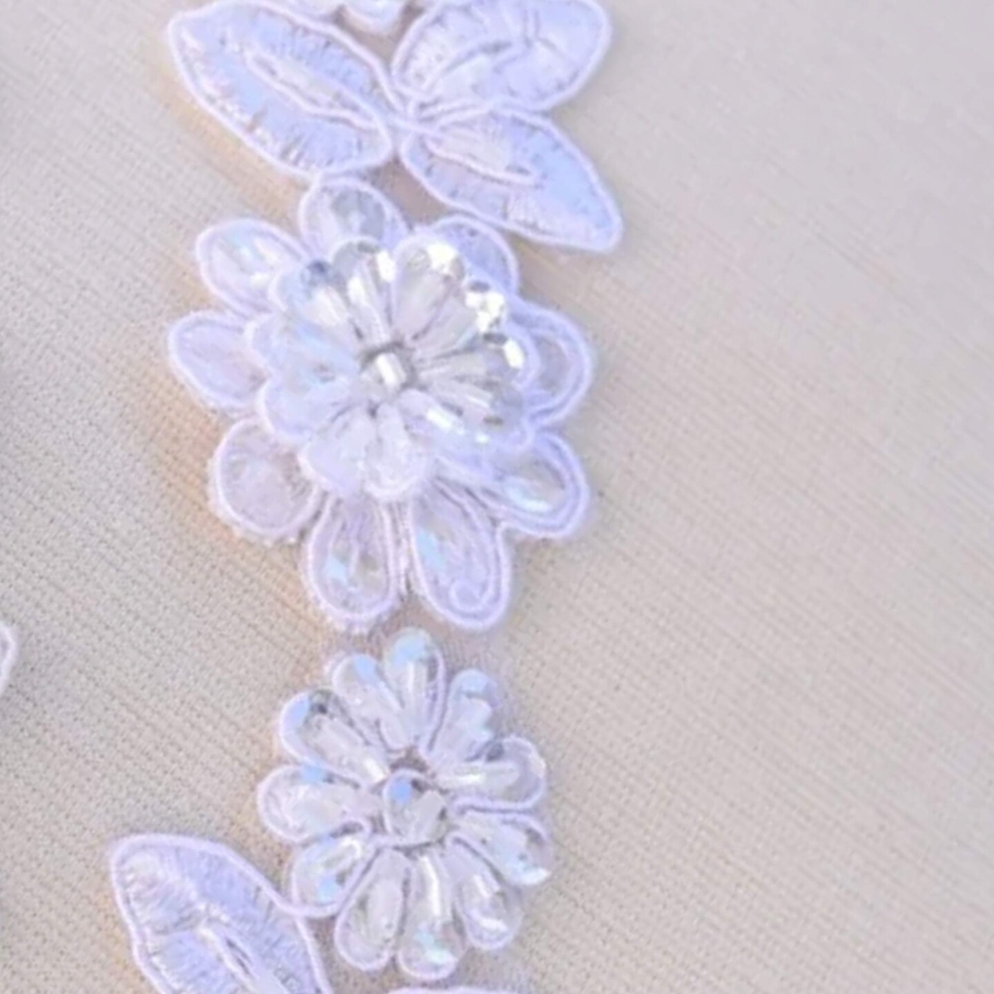 18 Inches Ivory Lace Trim with Beaded 3D Flower and Leaf Embellishments