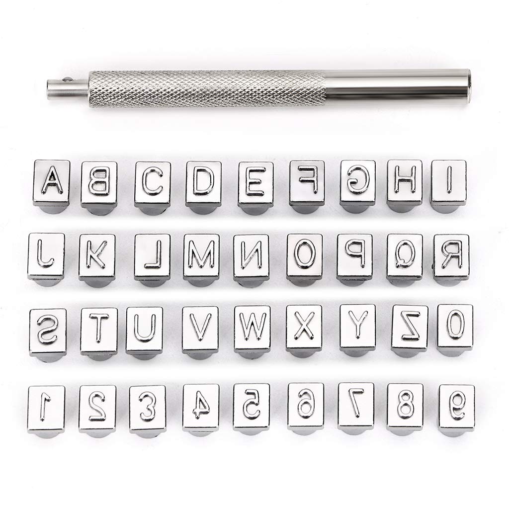 36 Pieces Capital Letters and Numbers Stamp Set, 1/4&#x201D; / 6mm Alphabet Stamp Tools Set Leather Craft Stamping Tools Leather Art Craft Tool (6mm )