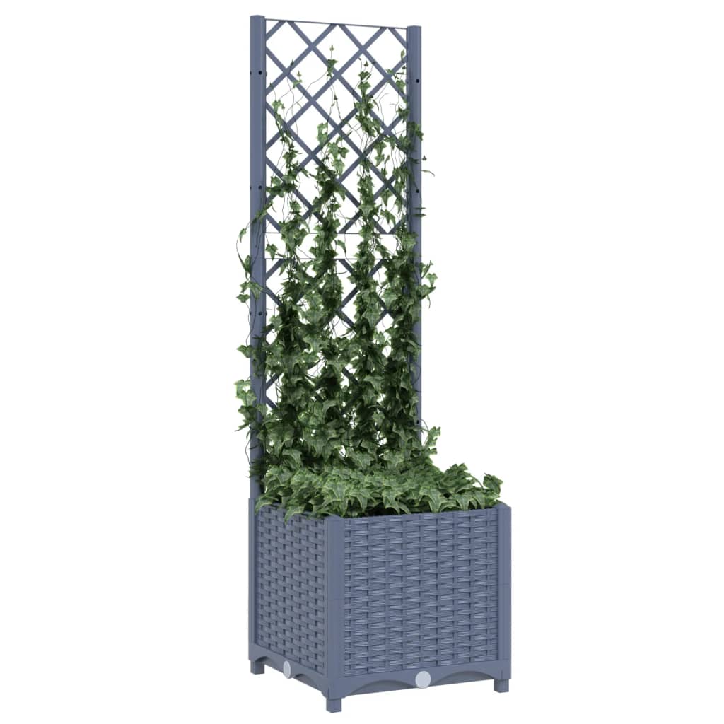 vidaXL Garden Planter with Trellis Dark Gray 15.7x15.7x53.5 PP