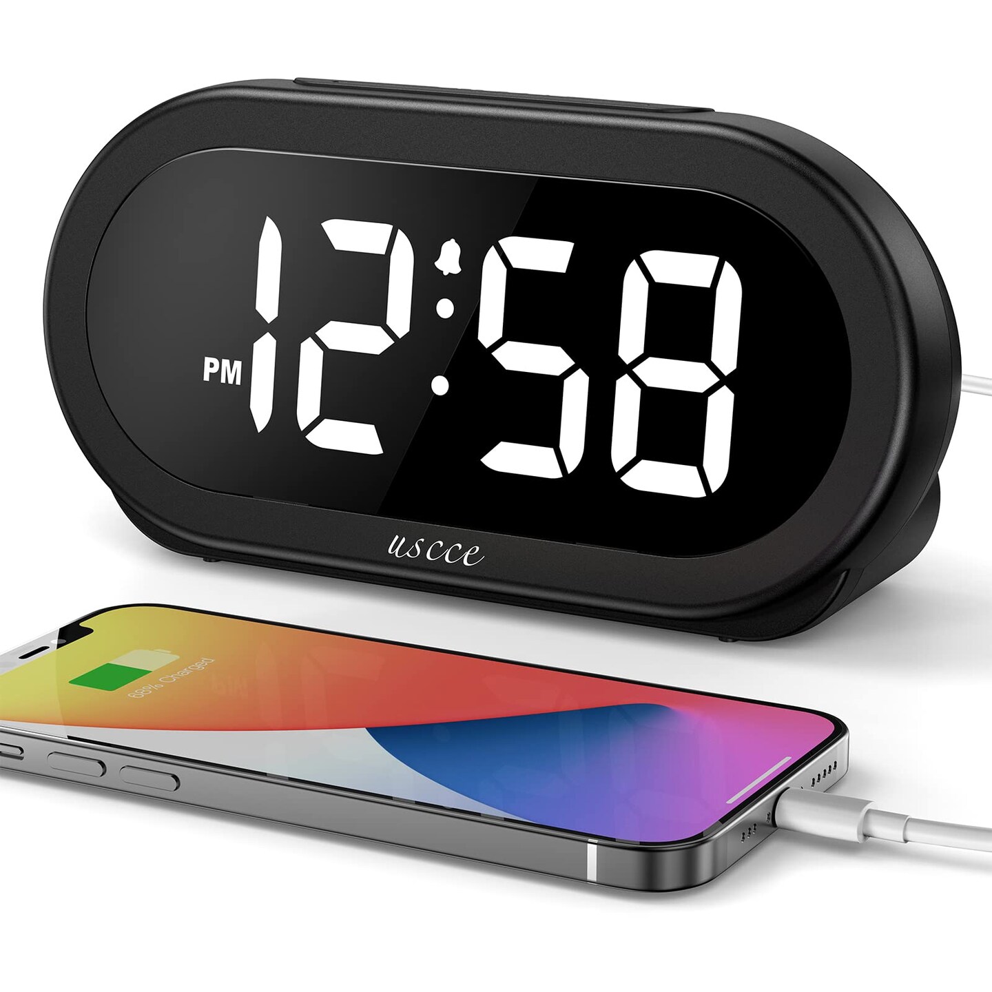 Small LED Digital Alarm Clock with Snooze, Easy to Set, Full Range Brightness Dimmer, Adjustable Volume with 5 Alarm Sounds, USB Charger, 12/24Hr, Compact Clock for Bedrooms, Bedside, Desk