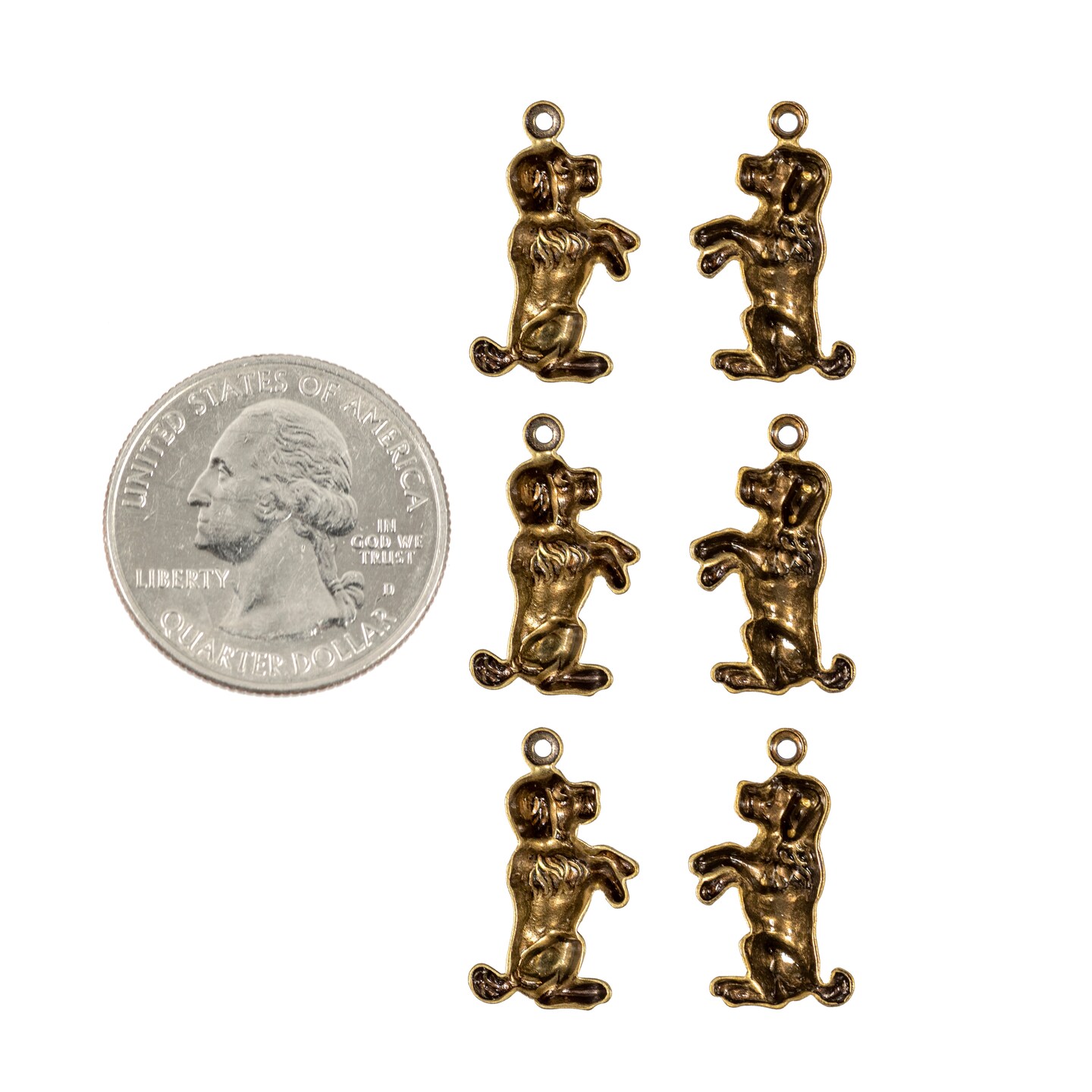 Antiqued Brass Stampings Sitting Dog Charms - Set of Six - AB-C30