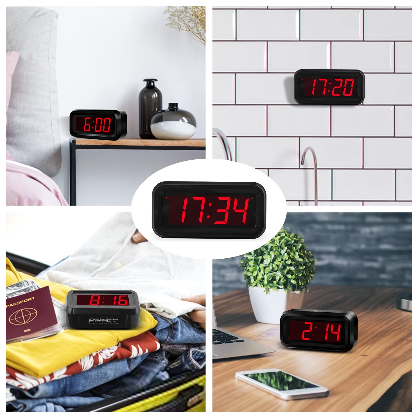 Digital Clock, Small Wall Clock, Battery Operated, Adjustable 3-Level Led Brightness, Dim Night Mode, 12/24Hr, Cordless, Constantly 1.2&#x27;&#x27; Digits Display for Bedroom/Travel, Easy to Set