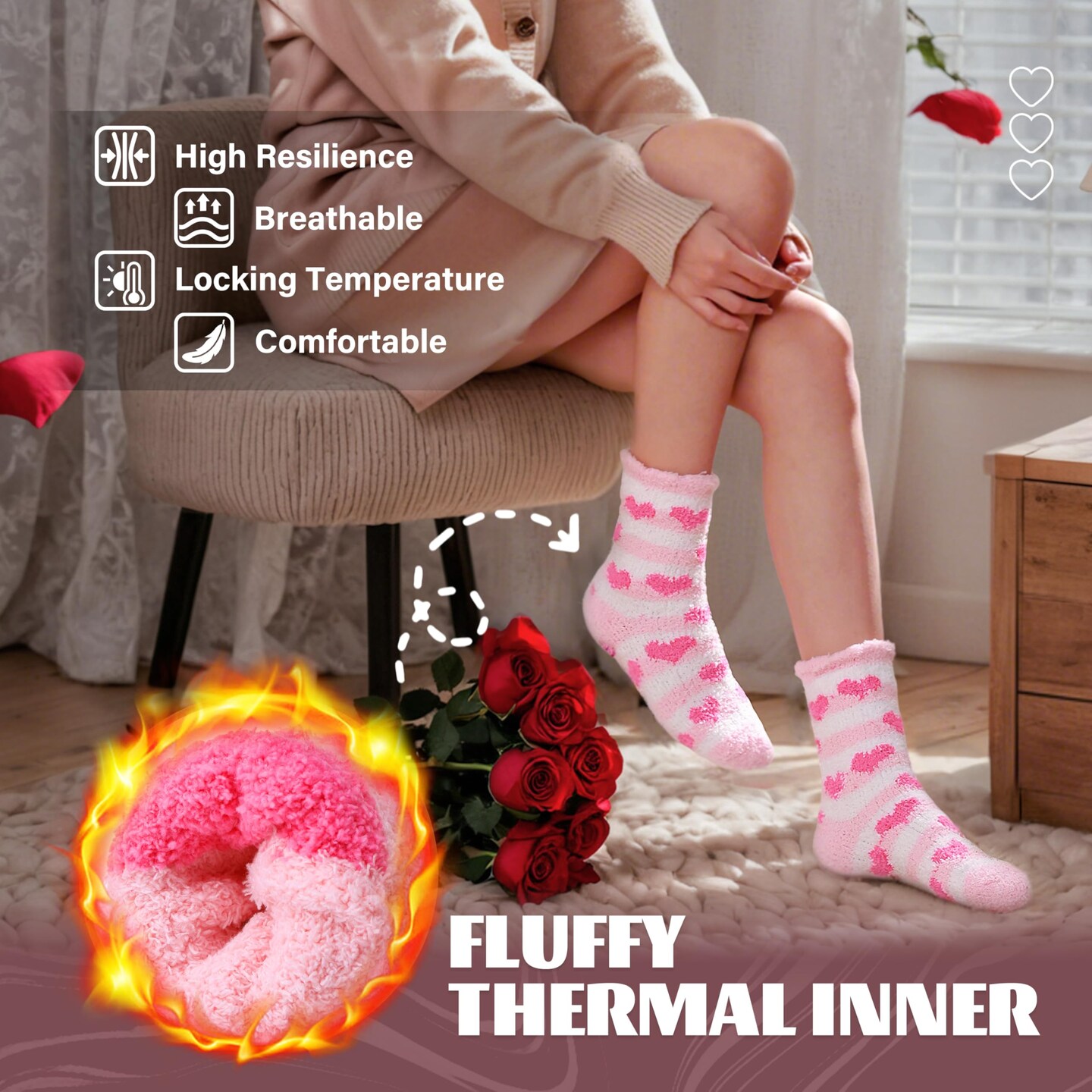 Anlisim Fuzzy Socks for Women Cozy Fluffy Winter Cabin Girls Slipper Warm Fleece Soft Thick Comfy Valentines Day Gift for Her Galentines Day Gifts Stocking Stuffer Christmas Home Socks(Pink)