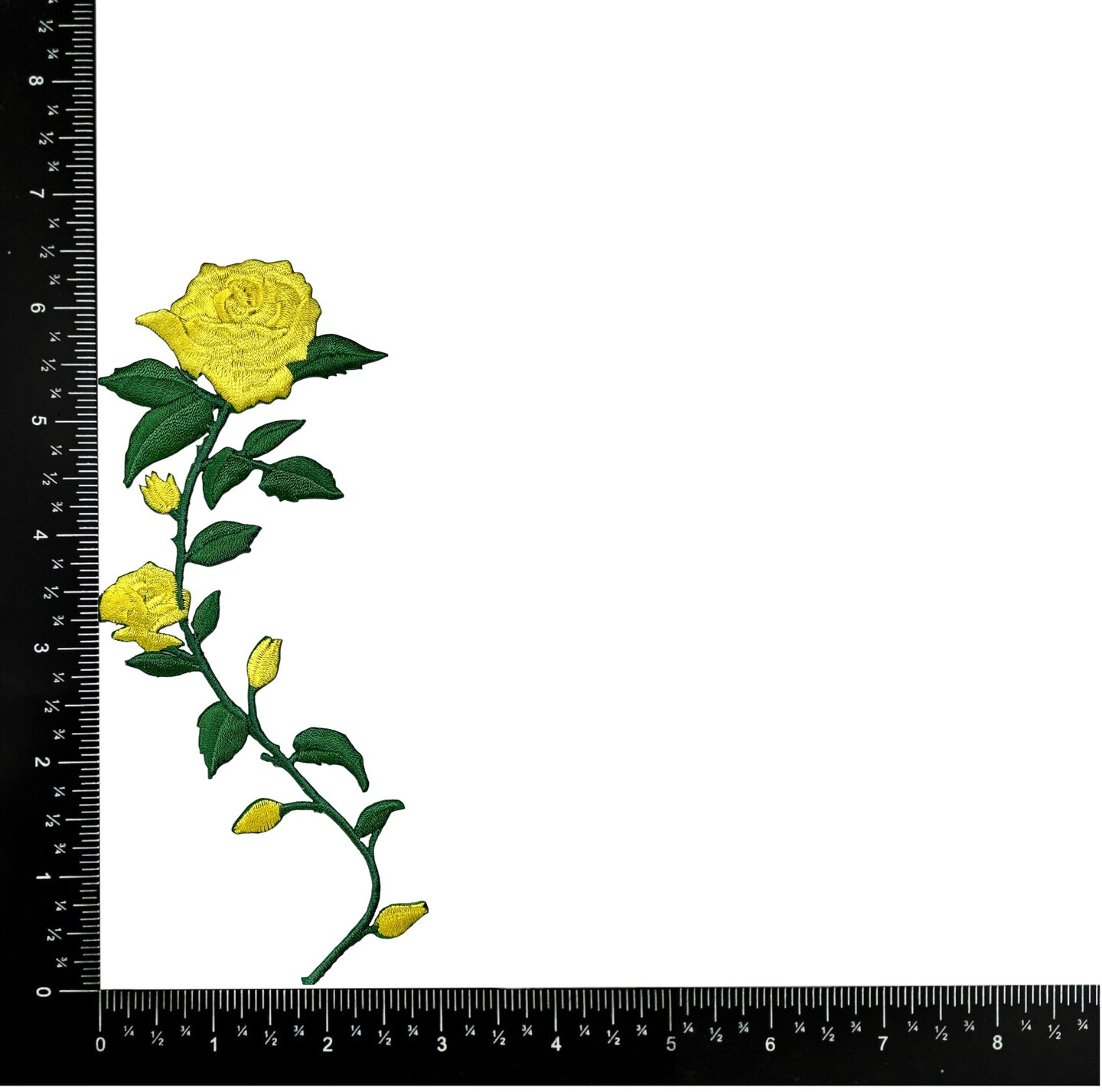 Yellow Roses Curved Stem Facing Left, Flowers, Embroidered, Iron on Patch