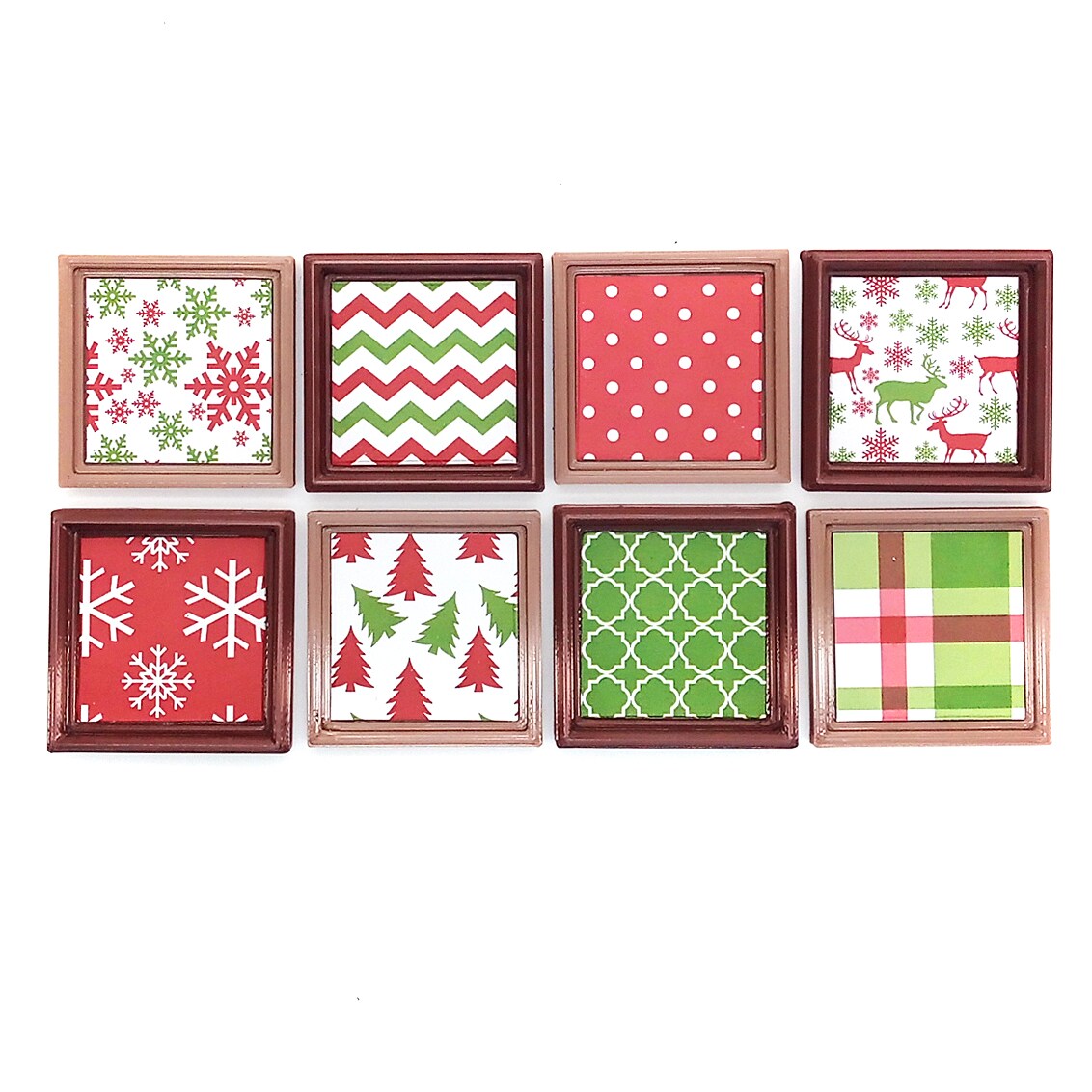 Framed Wall Art for Dollhouses, 8 Christmas Patterns, about 1 inch high, Adorabilities