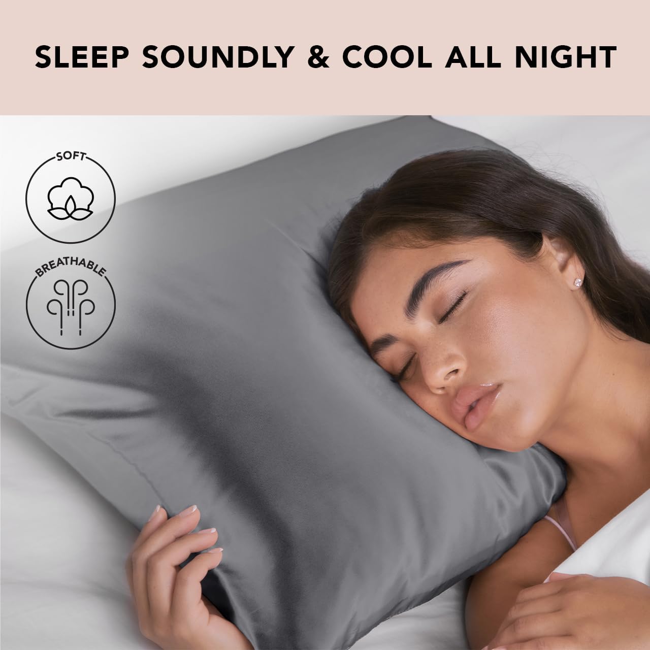 Satin Pillowcase with Zipper for Hair &#x26; Skin, Softer Than Silk Pillow Cases Queen, Wrinkle-Free, Smooth and Cooling Satin Pillow Covers, Standard Size 19&#x22;x26&#x22; - Charcoal