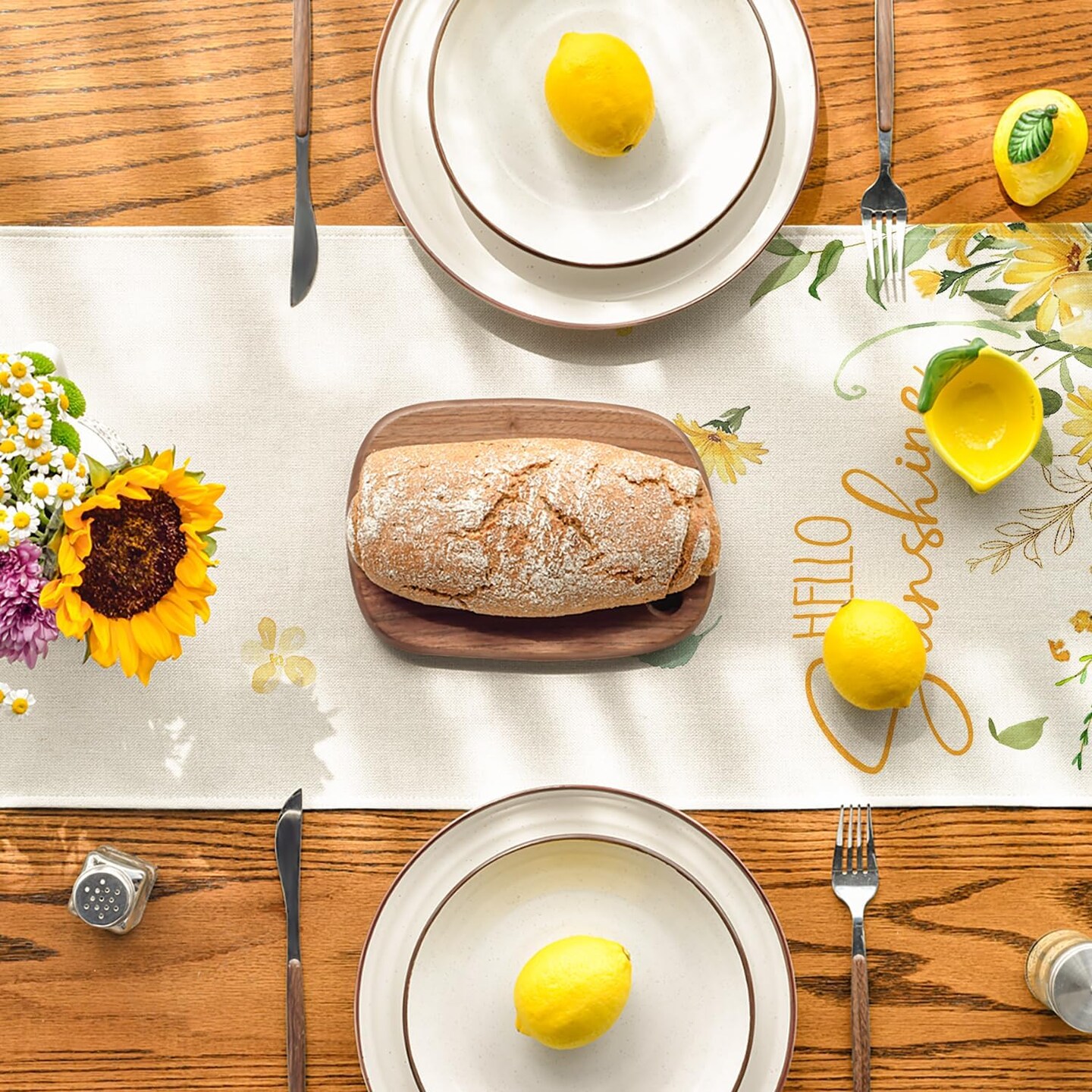 ello Sunshine Sunflower Eucalyptus Summer Table Runner, Seasonal Spring Kitchen Dining Table Decoration for Home Party Decor 13x72 Inch