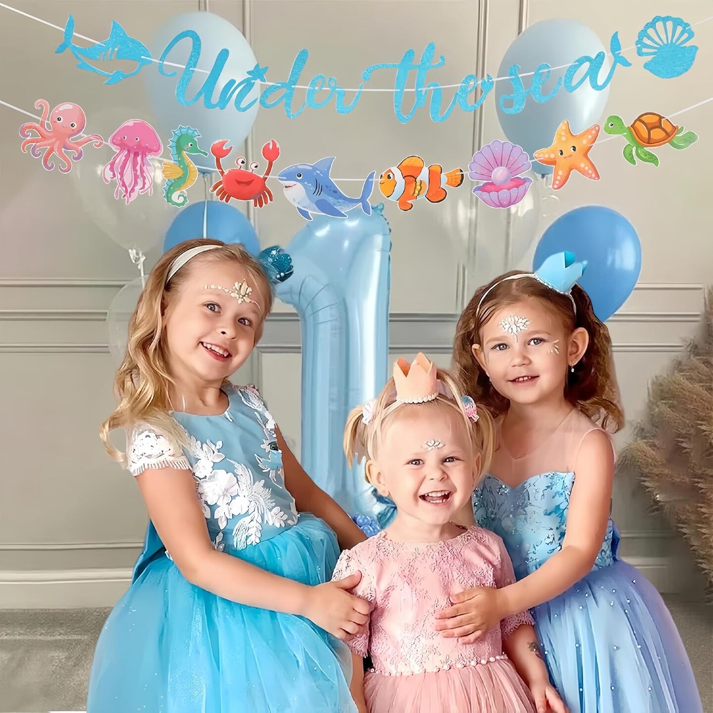 Under The Sea Party Decorations Supplies Banner Ocean Animals Themed Hanging Swirls and Banner Happy Birthday Decorations for Baby Shower Summer Beach Party