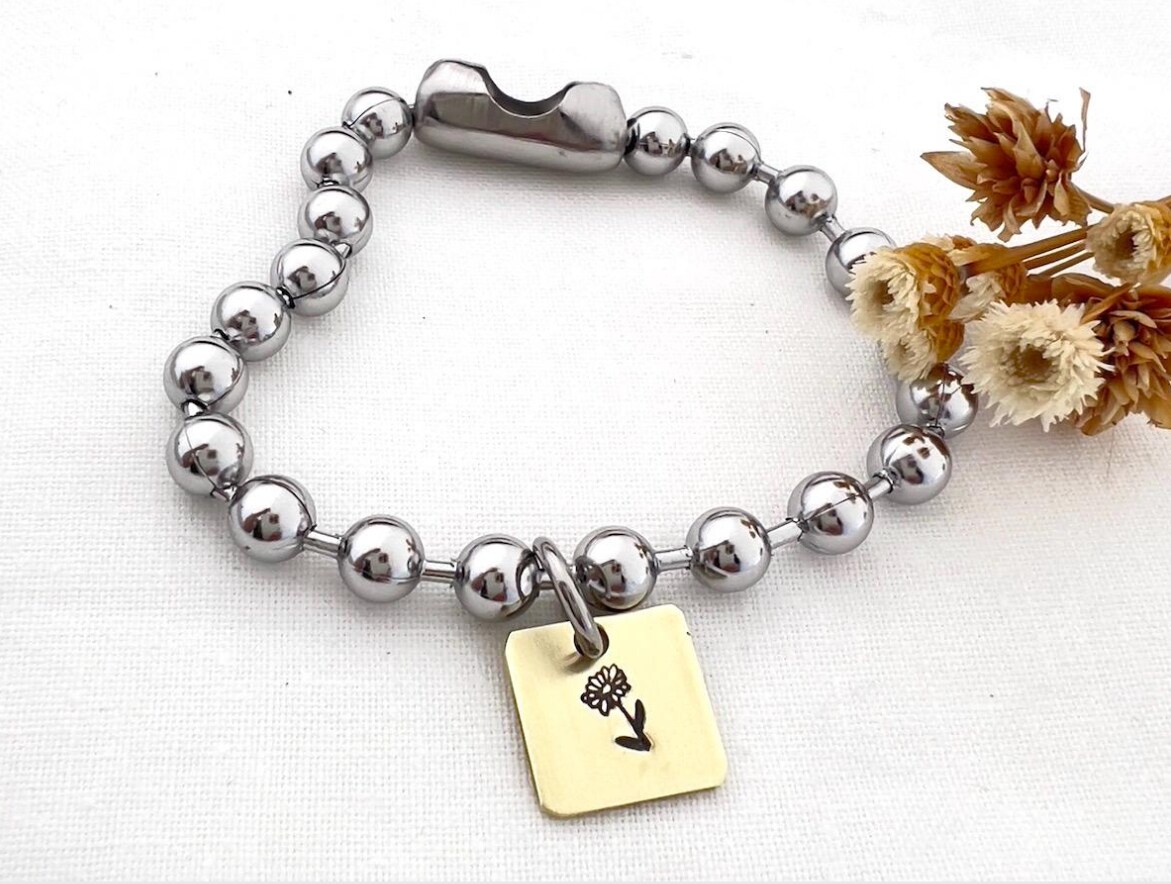 Birth Flower Bracelet Mothers Day Gift Chunky Ball Chain Bracelet  Personalized Jewelry Birthday Gift For Friends New Mom Bracelet
