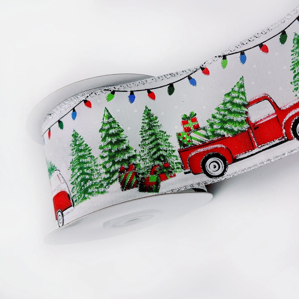 Designer&#x27;s Shop Holiday Tree truck wired ribbon, WR 63-5135 2.5&#x201D; x 10 yard
