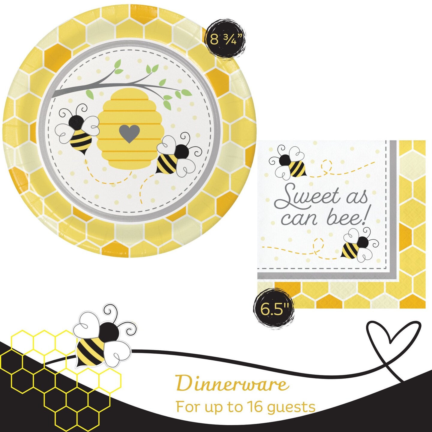 Bumblebee Party Supplies Bundle with Bumblebee Dinner Plates &#x26; Bumblebee Napkins - Serves 16