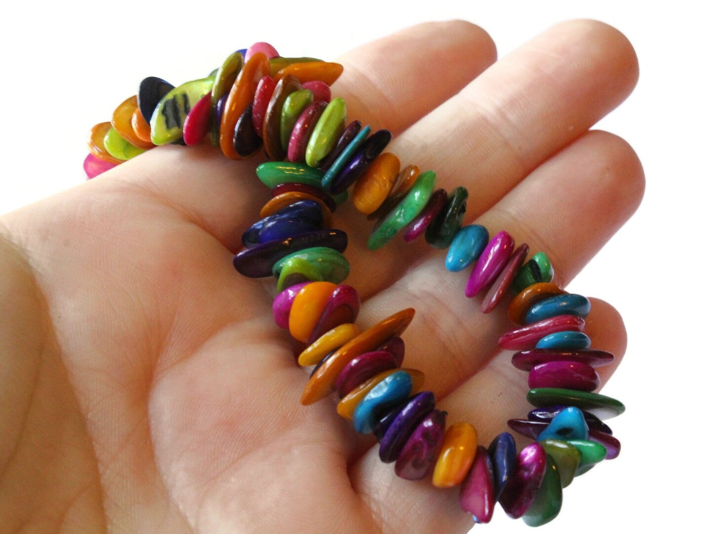 Dyed Jewel Tone Multi-Color Seashell Chip Beads 15 Inch Strand