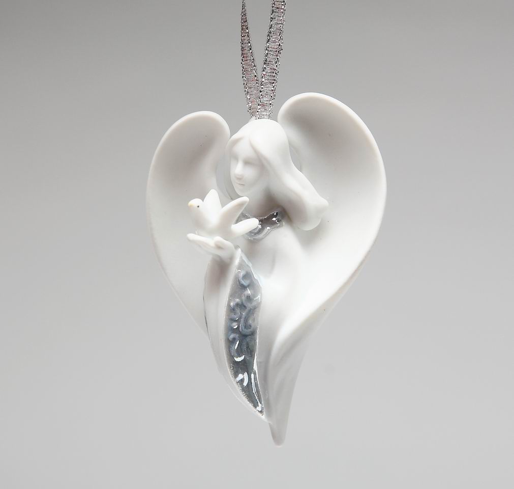 Ceramic Angel With Peace Dove Ornament, Home Décor, Religious Décor, Religious Gift, Church Décor, Baptism Gift, Christmas Decor