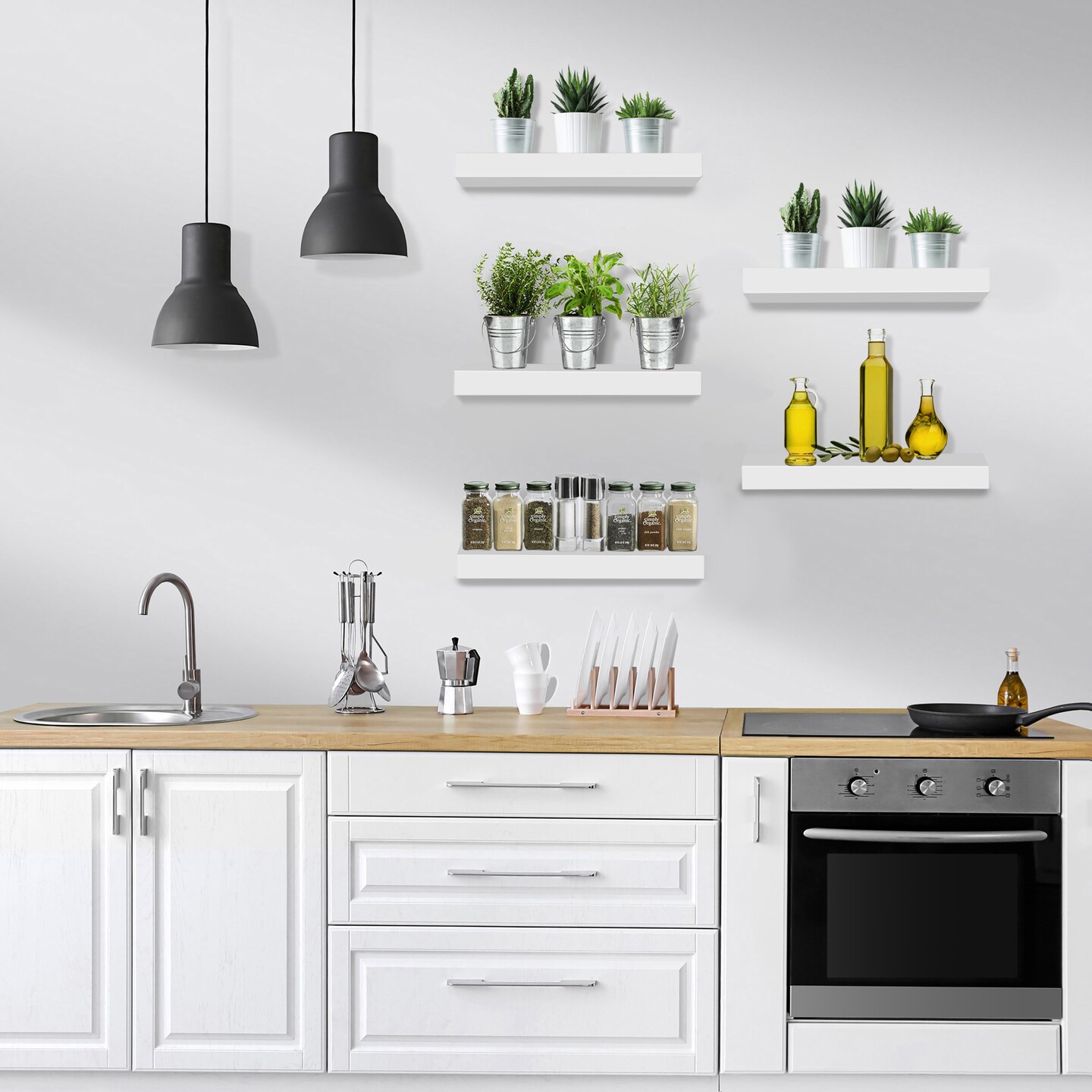 Sorbus 5 Pack 16 Inch Sorbus Long Floating Wall Shelves for Bedroom, Decor, Kitchen, Living Room - for Trophies, Frames, Bookshelf